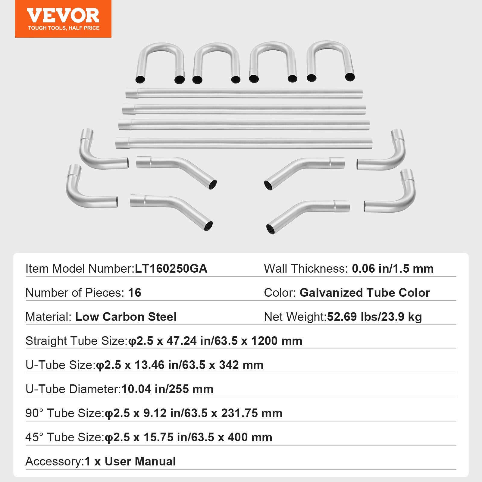 Fuel & Exhaust: VEVOR DIY Universal Exhaust Kit 16 Pieces Exhaust Pipe Kit with Slip-Fit Joint