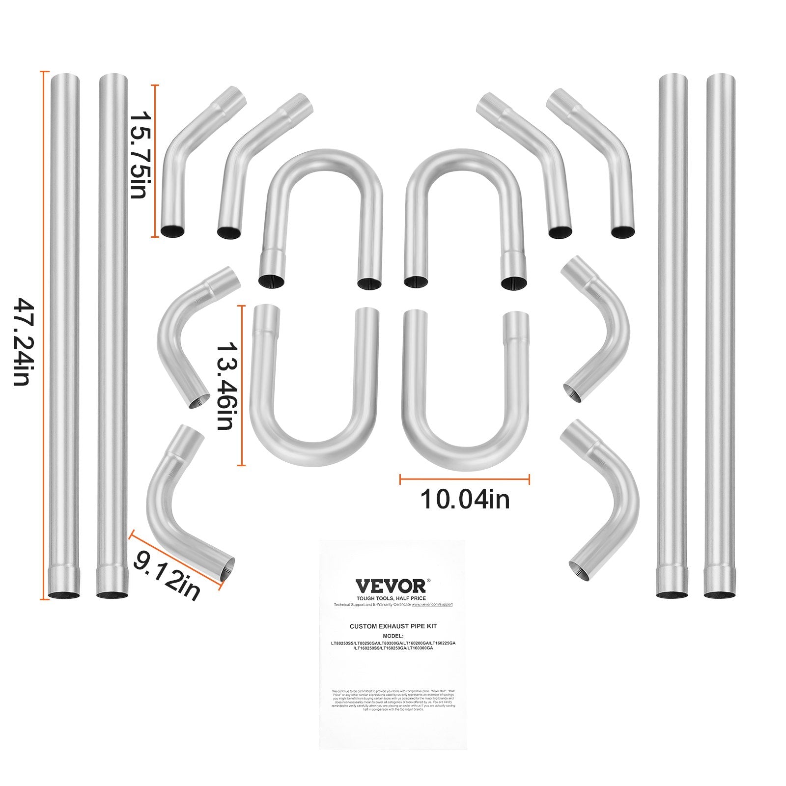 Fuel & Exhaust: VEVOR DIY Universal Exhaust Kit 16 Pieces Exhaust Pipe Kit with Slip-Fit Joint