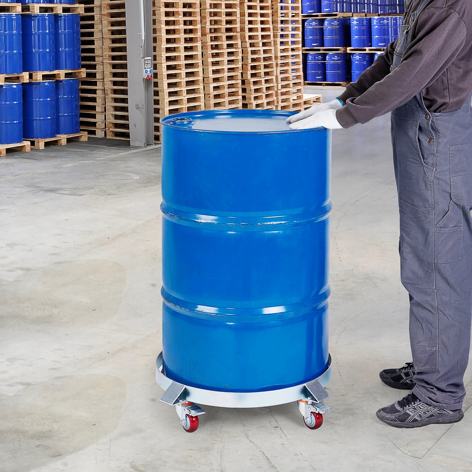 2PCS 250 L Heavy Duty Drum Dolly, 454 kg Load Capacity, Barrel Dolly Cart Drum Caddy, Non Tipping Hand Truck Capacity Dollies with Steel Frame 4 Swivel Casters Wheel, for Drum Handling