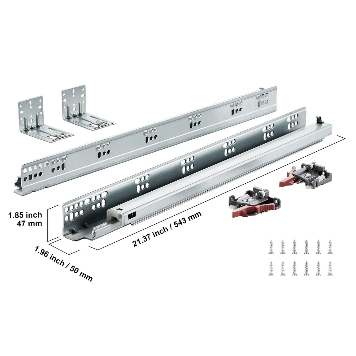 10 Pairs of 533.4mm Drawer Bottom Side Mount Rails, Heavy Duty Full Ball Bearing Extension Steel Track, Soft-Close Noiseless Guide Glides Cabinet Kitchen Runners with Locking Mechanism, 100 Lbs
