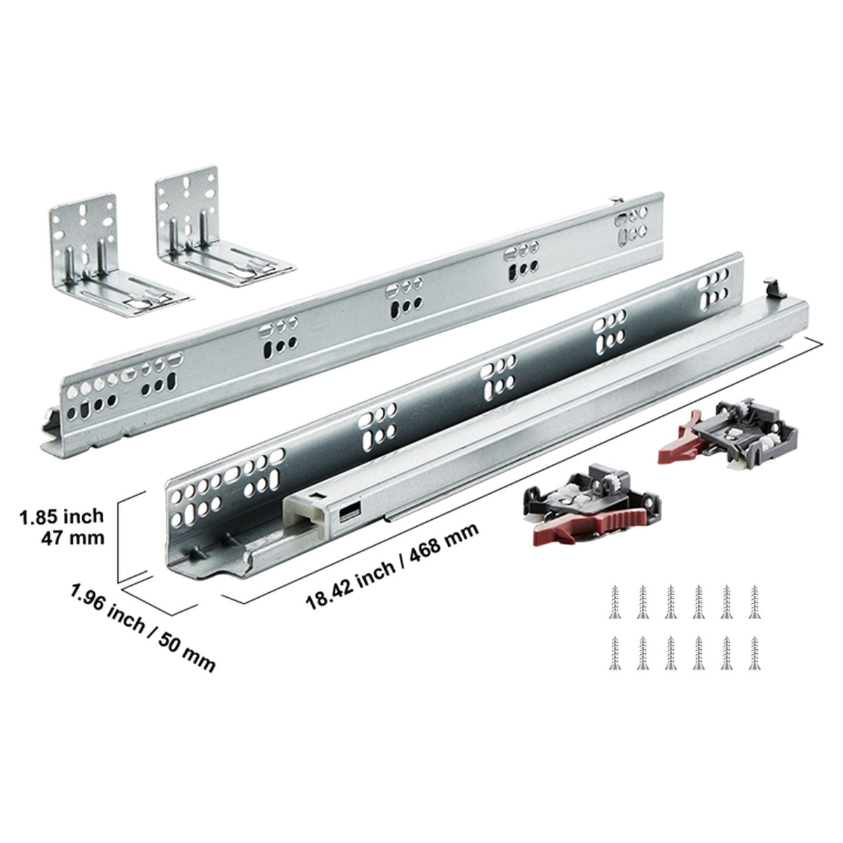 6 Pairs of 457.2mm Drawer Bottom Side Mount Rails, Heavy Duty Full Ball Bearing Extension Steel Track, Soft-Close Noiseless Guide Glides Cabinet Kitchen Runners with Locking Mechanism, 100 Lbs
