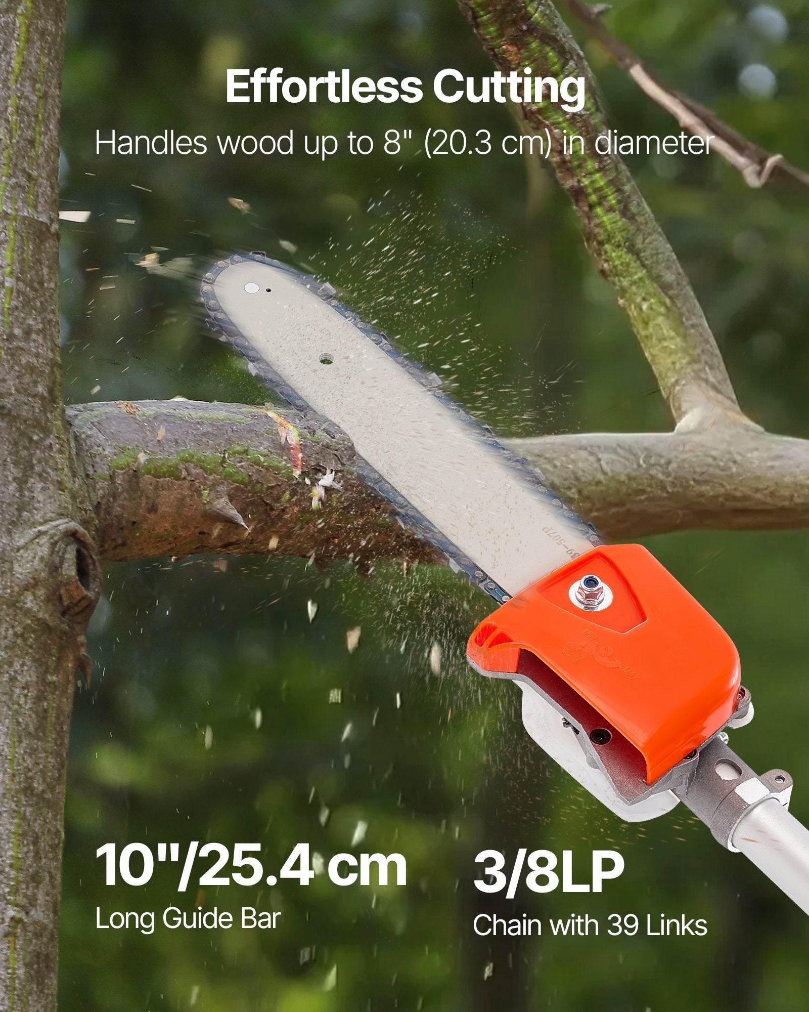 Chainsaws: VEVOR Gas Pole Saw, 33CC 2 Stroke Gas Powered Pole Saws with 20.3 cm Cutting Bar, Cordless Tree Trimmer with 850ml Fuel Tank, 2.08 to 3.58 m  Extendable, Powerful Chainsaw for Tree Trimming Pruning