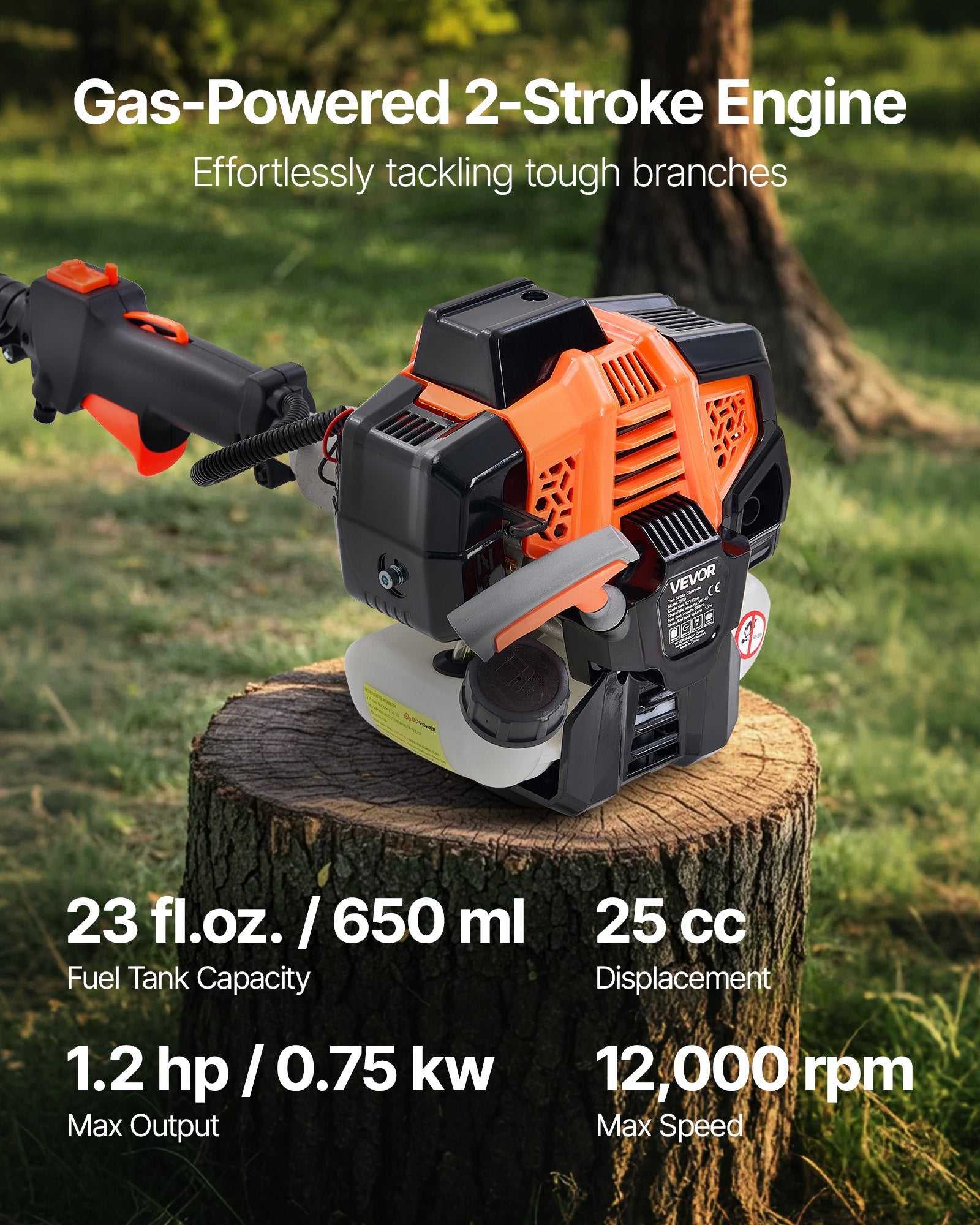 Chainsaws: VEVOR Gas Pole Saw, 25CC 2 Stroke Gas Powered Pole Saws with 30.5 cm Cutting Bar, Cordless Tree Trimmer with 650ml Fuel Tank, 2.12 to 3.62 m Extendable, Powerful Chainsaw for Tree Trimming Pruning