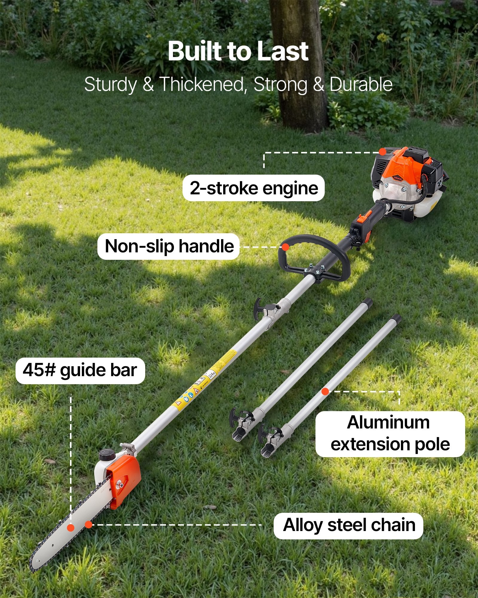 Chainsaws: VEVOR Gas Pole Saw, 25CC 2 Stroke Gas Powered Pole Saws with 30.5 cm Cutting Bar, Cordless Tree Trimmer with 650ml Fuel Tank, 2.12 to 3.62 m Extendable, Powerful Chainsaw for Tree Trimming Pruning