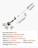 Chainsaws: VEVOR Gas Pole Saw, 25CC 2 Stroke Gas Powered Pole Saws with 30.5 cm Cutting Bar, Cordless Tree Trimmer with 650ml Fuel Tank, 2.12 to 3.62 m Extendable, Powerful Chainsaw for Tree Trimming Pruning