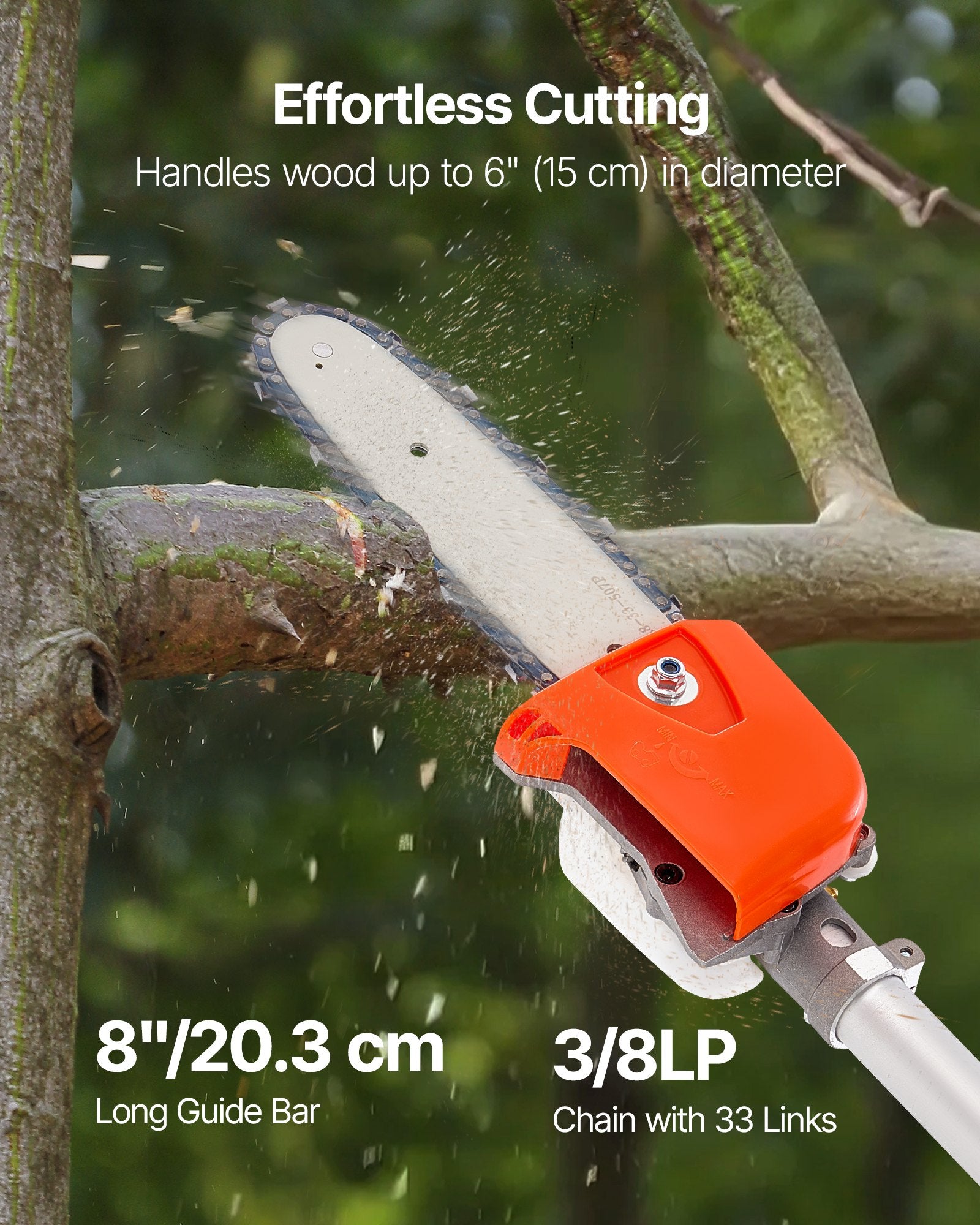 Chainsaws: VEVOR Gas Pole Saw, 25CC 2 Stroke Gas Powered Pole Saws with 20.3 cm Cutting Bar, Cordless Tree Trimmer with 650ml Fuel Tank, 2 to 2.74 m Extendable, Powerful Chainsaw for Tree Trimming Pruning