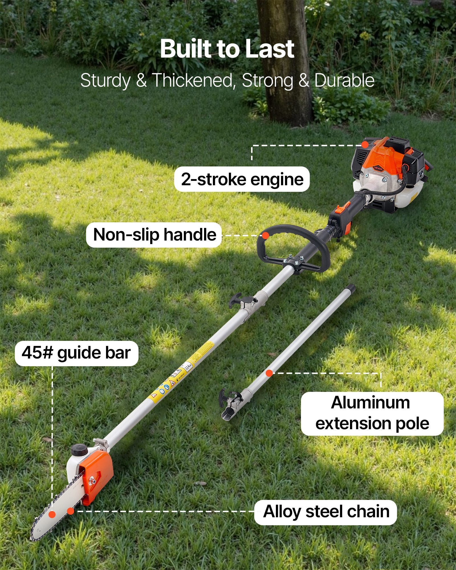 Chainsaws: VEVOR Gas Pole Saw, 25CC 2 Stroke Gas Powered Pole Saws with 20.3 cm Cutting Bar, Cordless Tree Trimmer with 650ml Fuel Tank, 2 to 2.74 m Extendable, Powerful Chainsaw for Tree Trimming Pruning
