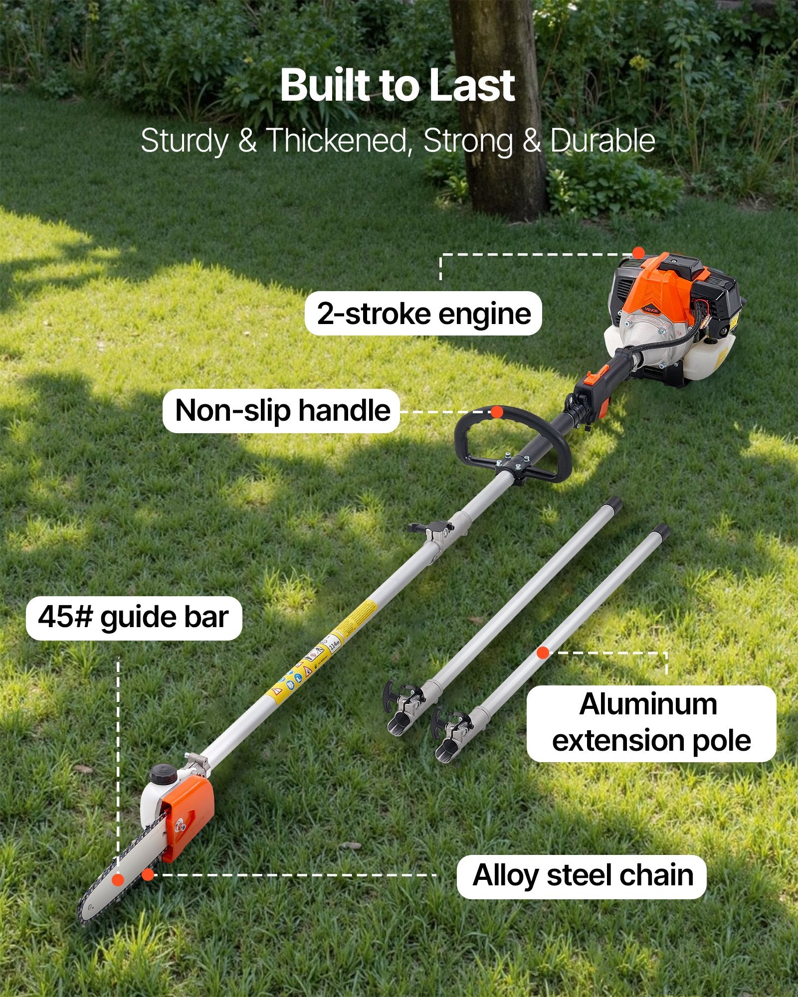 Chainsaws: VEVOR Gas Pole Saw, 33CC 2 Stroke Gas Powered Pole Saws with 20.3 cm Cutting Bar, Cordless Tree Trimmer with 850ml Fuel Tank, 2 to 3.5 m  Extendable, Powerful Chainsaw for Tree Trimming Pruning