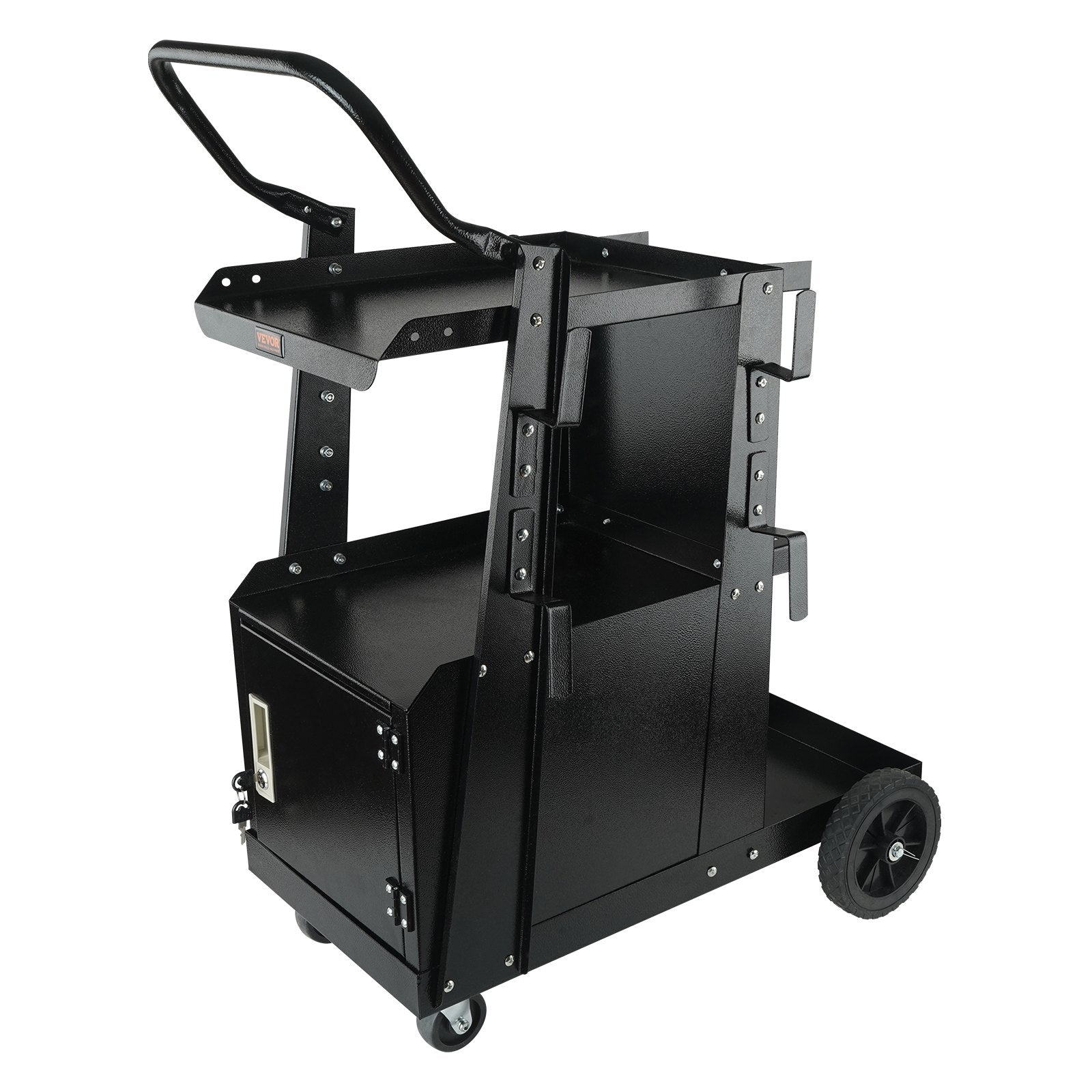 Utility Trolleys: VEVOR Welding Cart, 2-Tier Heavy Duty Welder Cart with Anti-Theft Lockable Cabinet, 265LBS Weight Capacity, 360° Swivel Wheels, Tank Storage Safety Chains, Welding Cabinet for TIG, ARC, Plasma Cutter