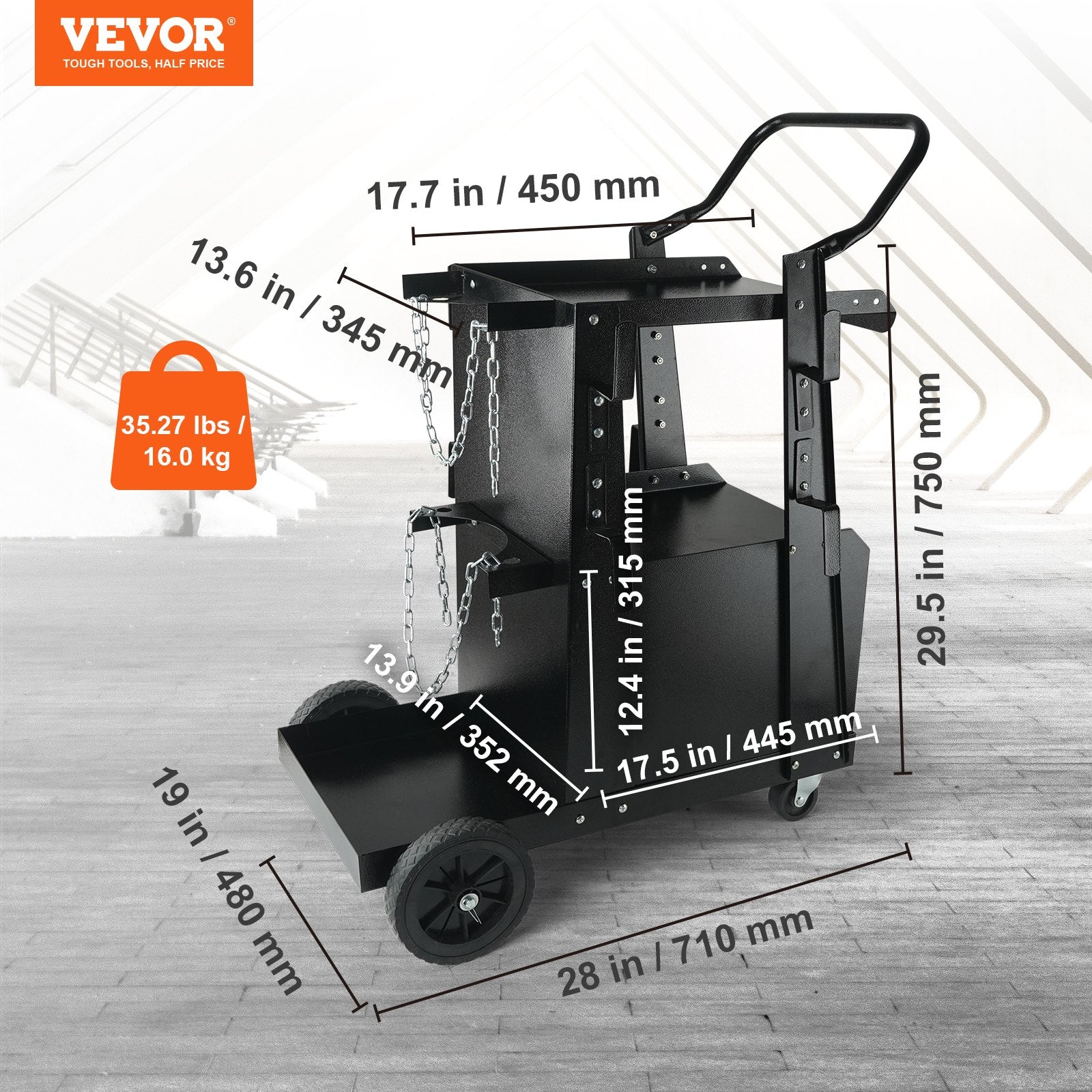 Utility Trolleys: VEVOR Welding Cart, 2-Tier Heavy Duty Welder Cart with Anti-Theft Lockable Cabinet, 265LBS Weight Capacity, 360° Swivel Wheels, Tank Storage Safety Chains, Welding Cabinet for TIG, ARC, Plasma Cutter