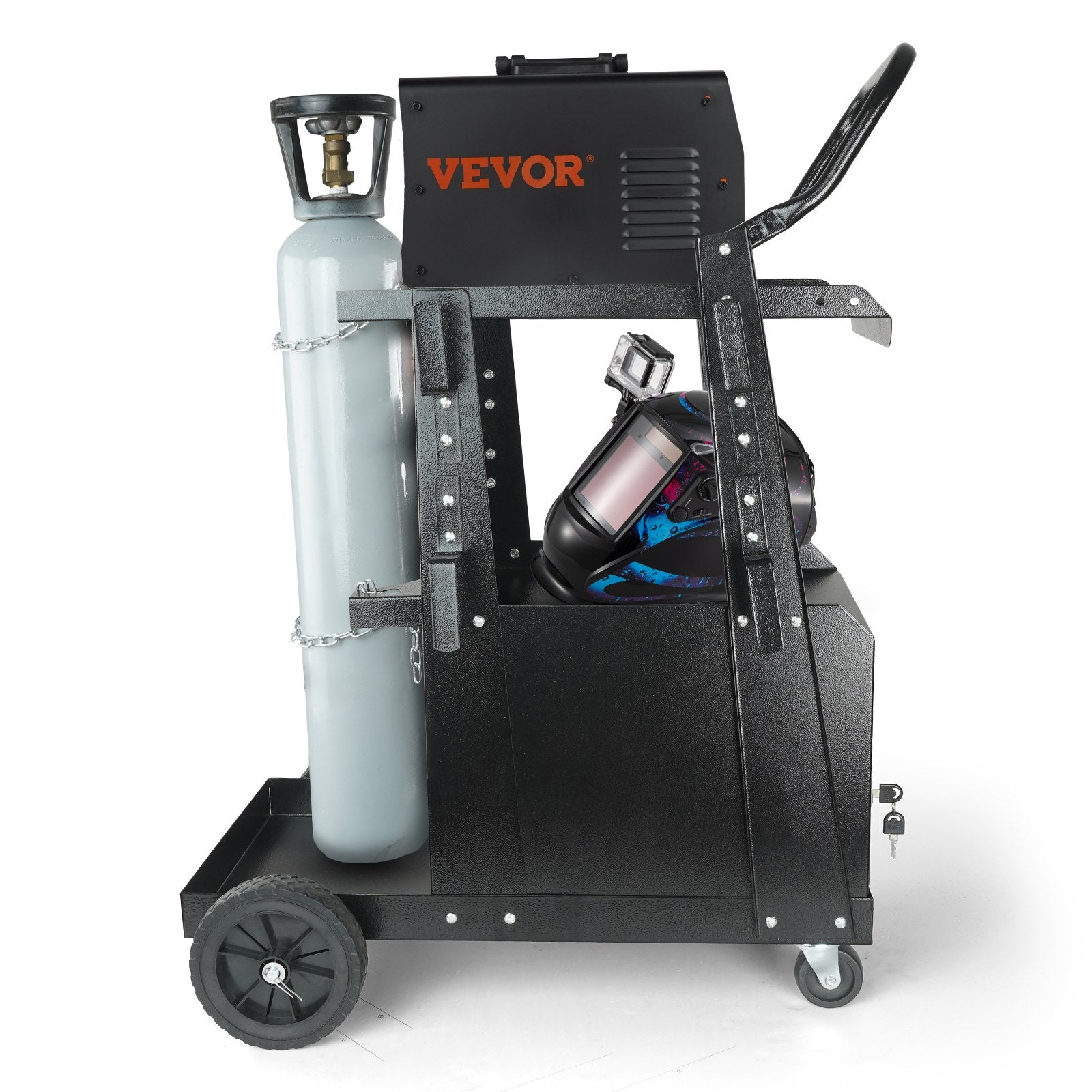 Utility Trolleys: VEVOR Welding Cart, 2-Tier Heavy Duty Welder Cart with Anti-Theft Lockable Cabinet, 265LBS Weight Capacity, 360° Swivel Wheels, Tank Storage Safety Chains, Welding Cabinet for TIG, ARC, Plasma Cutter