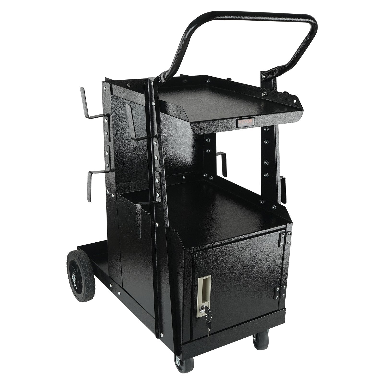 Utility Trolleys: VEVOR Welding Cart, 2-Tier Heavy Duty Welder Cart with Anti-Theft Lockable Cabinet, 265LBS Weight Capacity, 360° Swivel Wheels, Tank Storage Safety Chains, Welding Cabinet for TIG, ARC, Plasma Cutter