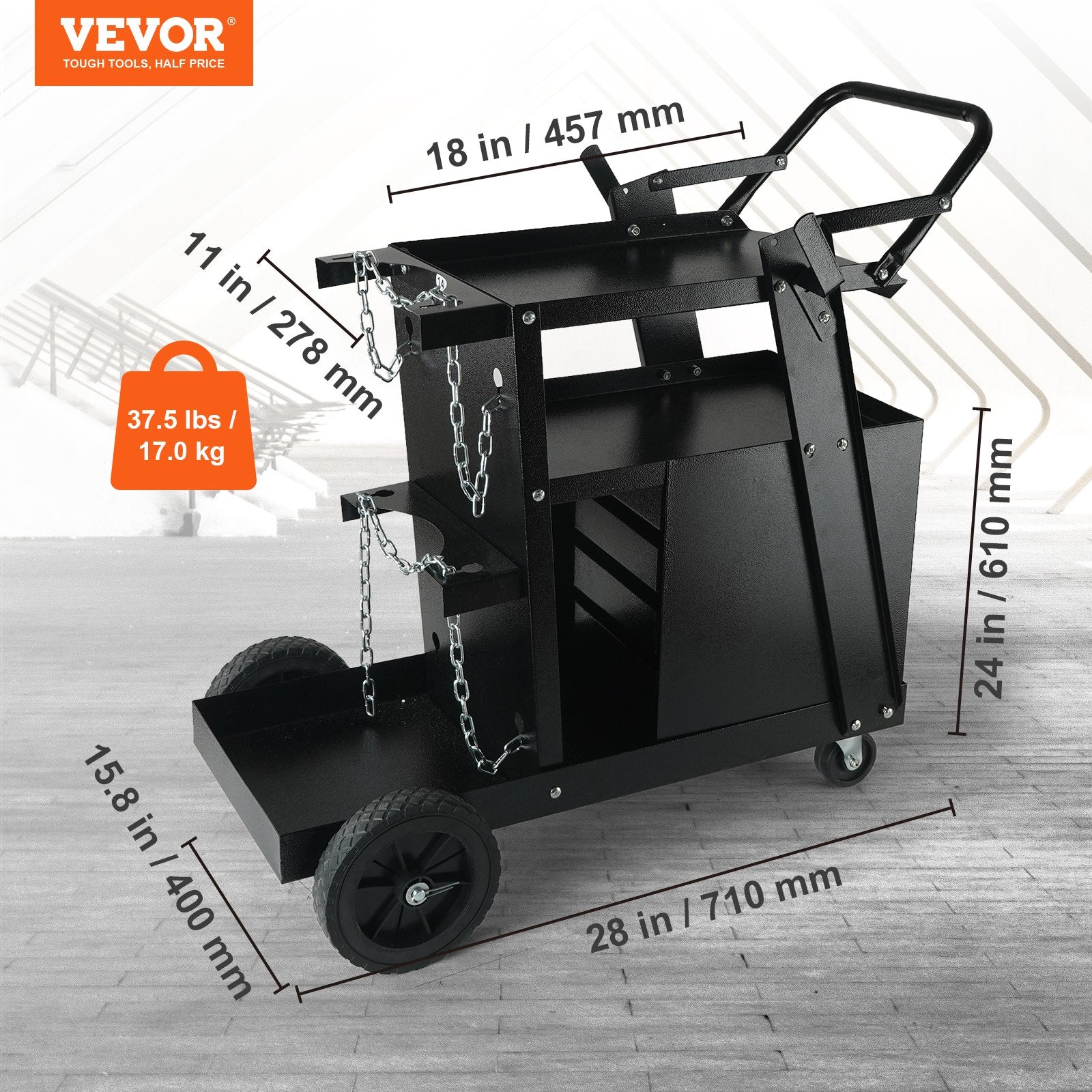 Welding Cart, 2-Tier 4 Drawers Welder Cart with 265 LBS Weight Capacity, Swivel Wheels, Tank Storage Safety Chains, Heavy Duty Rolling MIG Welder Cart for Mig Welder and Plasma Cutter