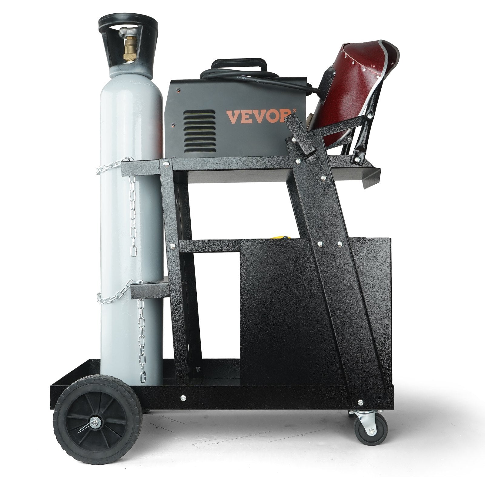 Welding Cart, 2-Tier 4 Drawers Welder Cart with 265 LBS Weight Capacity, Swivel Wheels, Tank Storage Safety Chains, Heavy Duty Rolling MIG Welder Cart for Mig Welder and Plasma Cutter