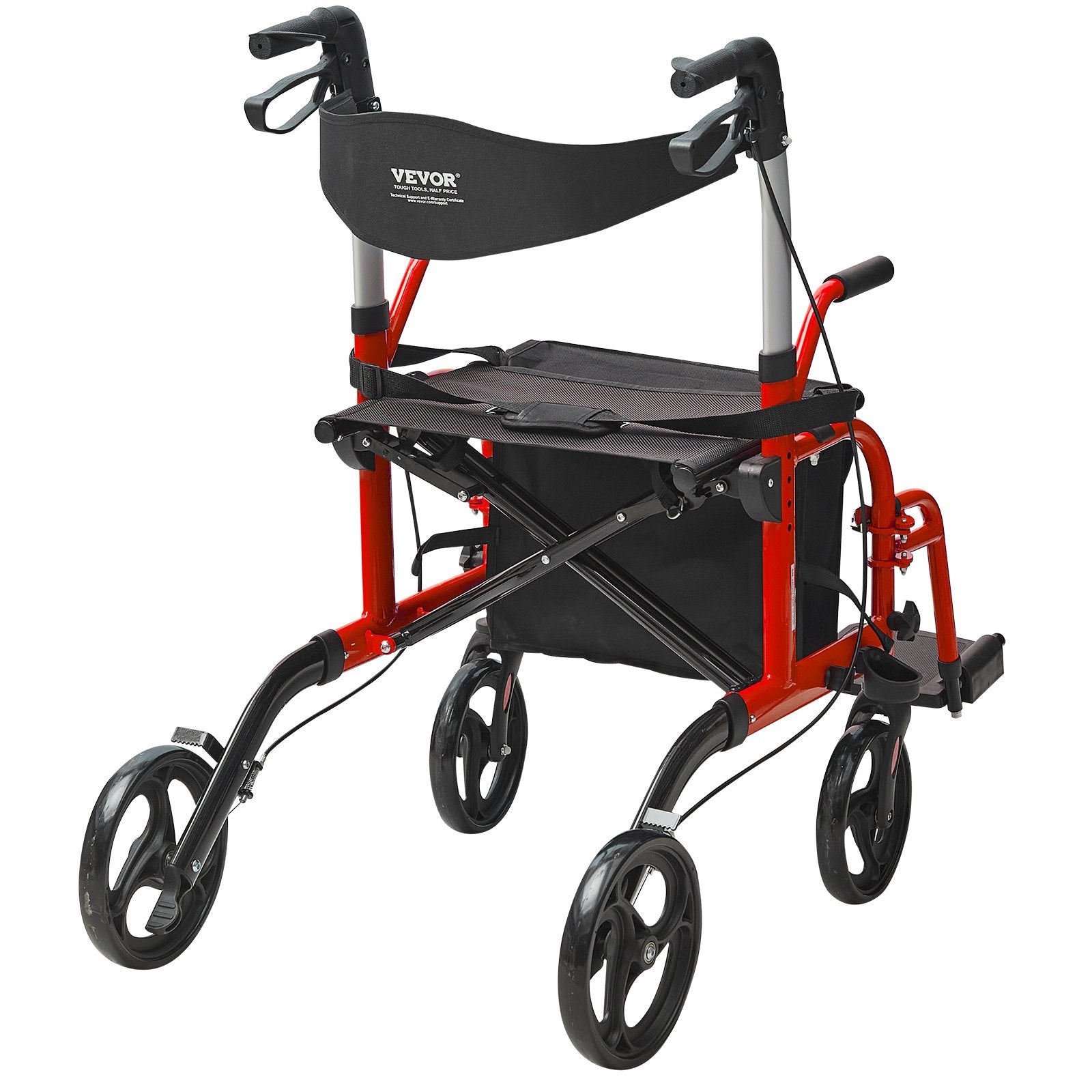 2 in 1 Rollator Walker & Transport Chair for Seniors, Folding Rolling Walker Wheelchair Combo & Footrests, Lightweight Aluminum Mobility Walker with Adjustable Handle, All Terrain Wheels, 136KG