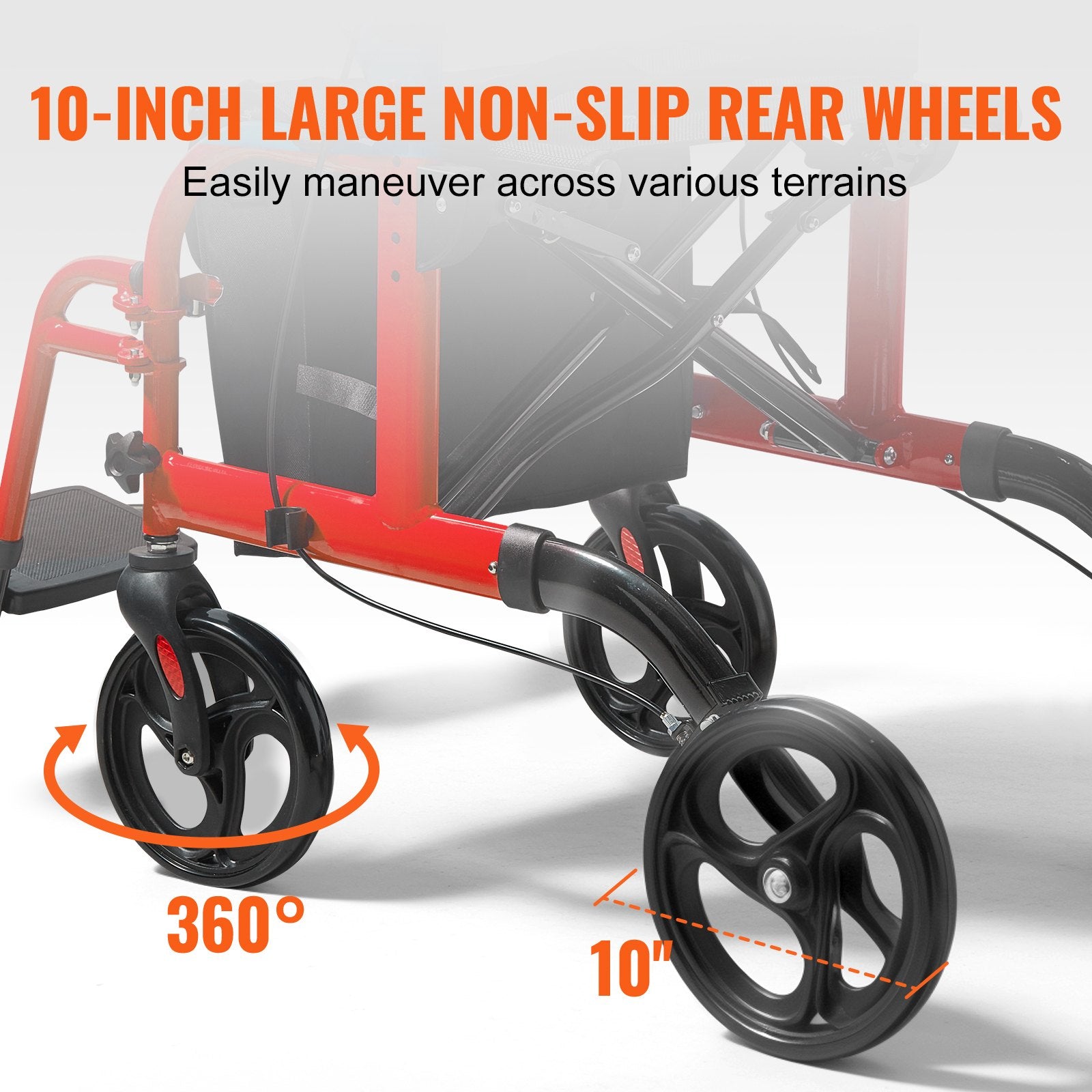 2 in 1 Rollator Walker & Transport Chair for Seniors, Folding Rolling Walker Wheelchair Combo & Footrests, Lightweight Aluminum Mobility Walker with Adjustable Handle, All Terrain Wheels, 136KG