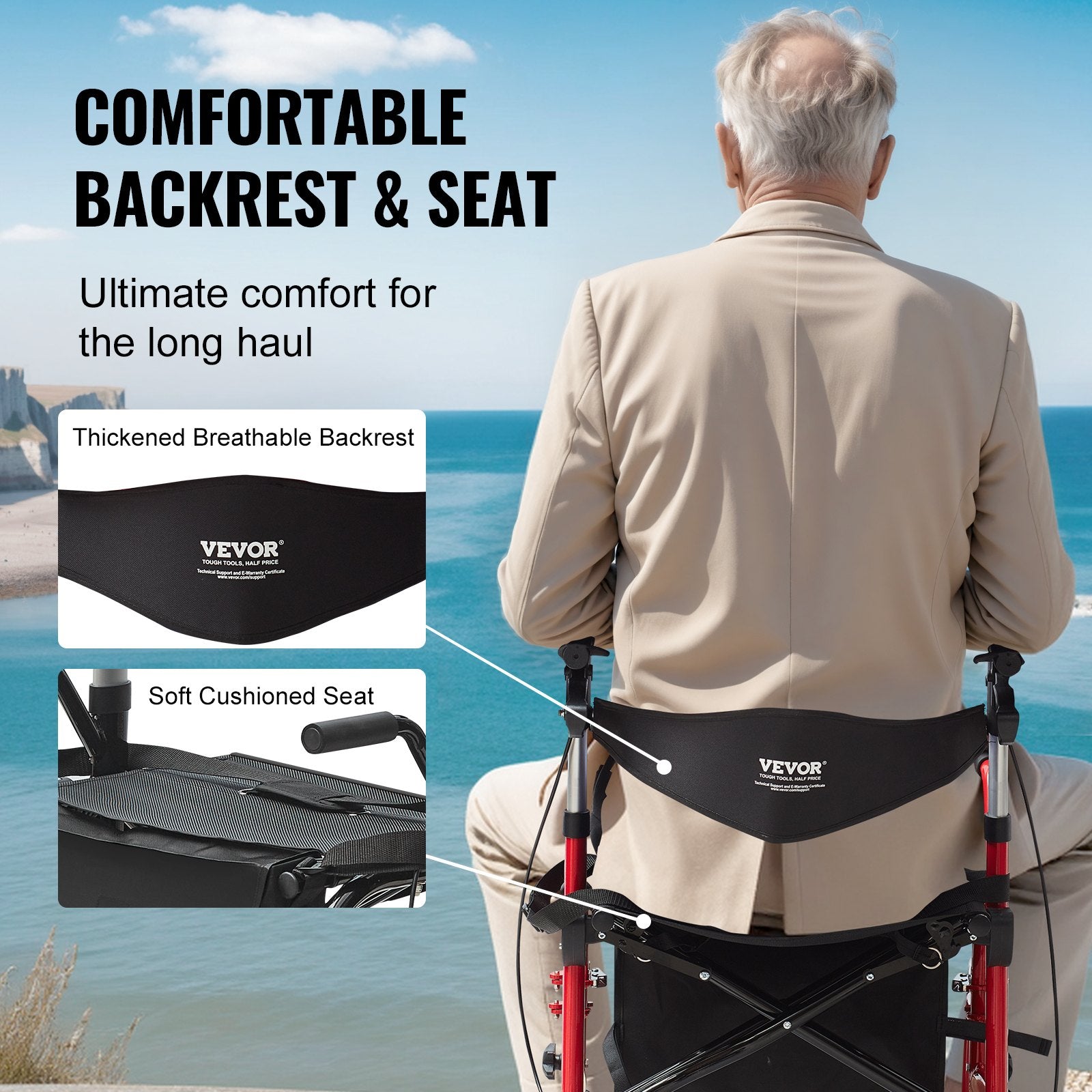 2 in 1 Rollator Walker & Transport Chair for Seniors, Folding Rolling Walker Wheelchair Combo & Footrests, Lightweight Aluminum Mobility Walker with Adjustable Handle, All Terrain Wheels, 136KG