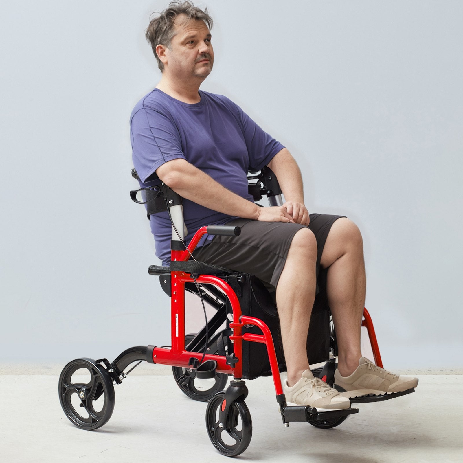 2 in 1 Rollator Walker & Transport Chair for Seniors, Folding Rolling Walker Wheelchair Combo & Footrests, Lightweight Aluminum Mobility Walker with Adjustable Handle, All Terrain Wheels, 136KG