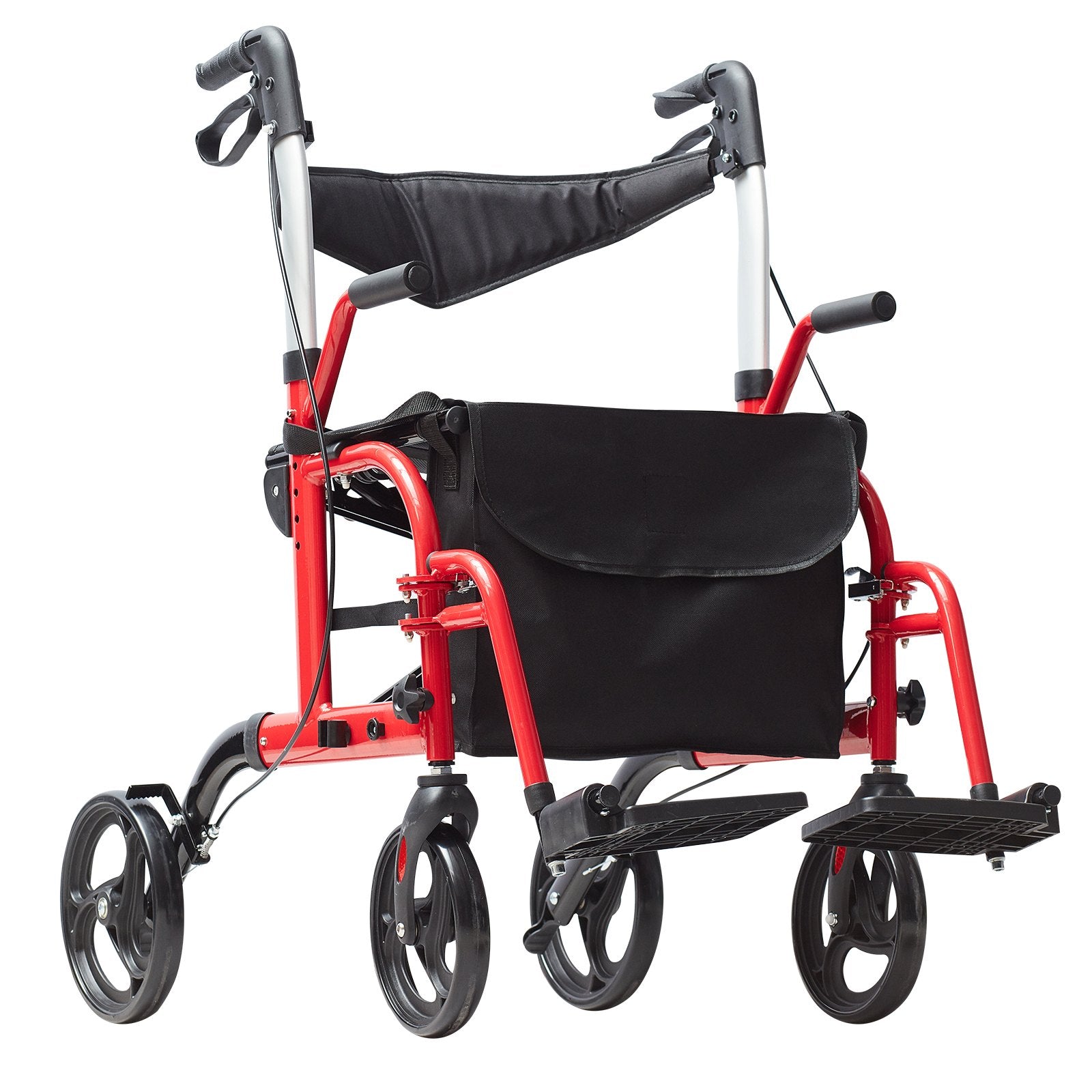 2 in 1 Rollator Walker & Transport Chair for Seniors, Folding Rolling Walker Wheelchair Combo & Footrests, Lightweight Aluminum Mobility Walker with Adjustable Handle, All Terrain Wheels, 136KG