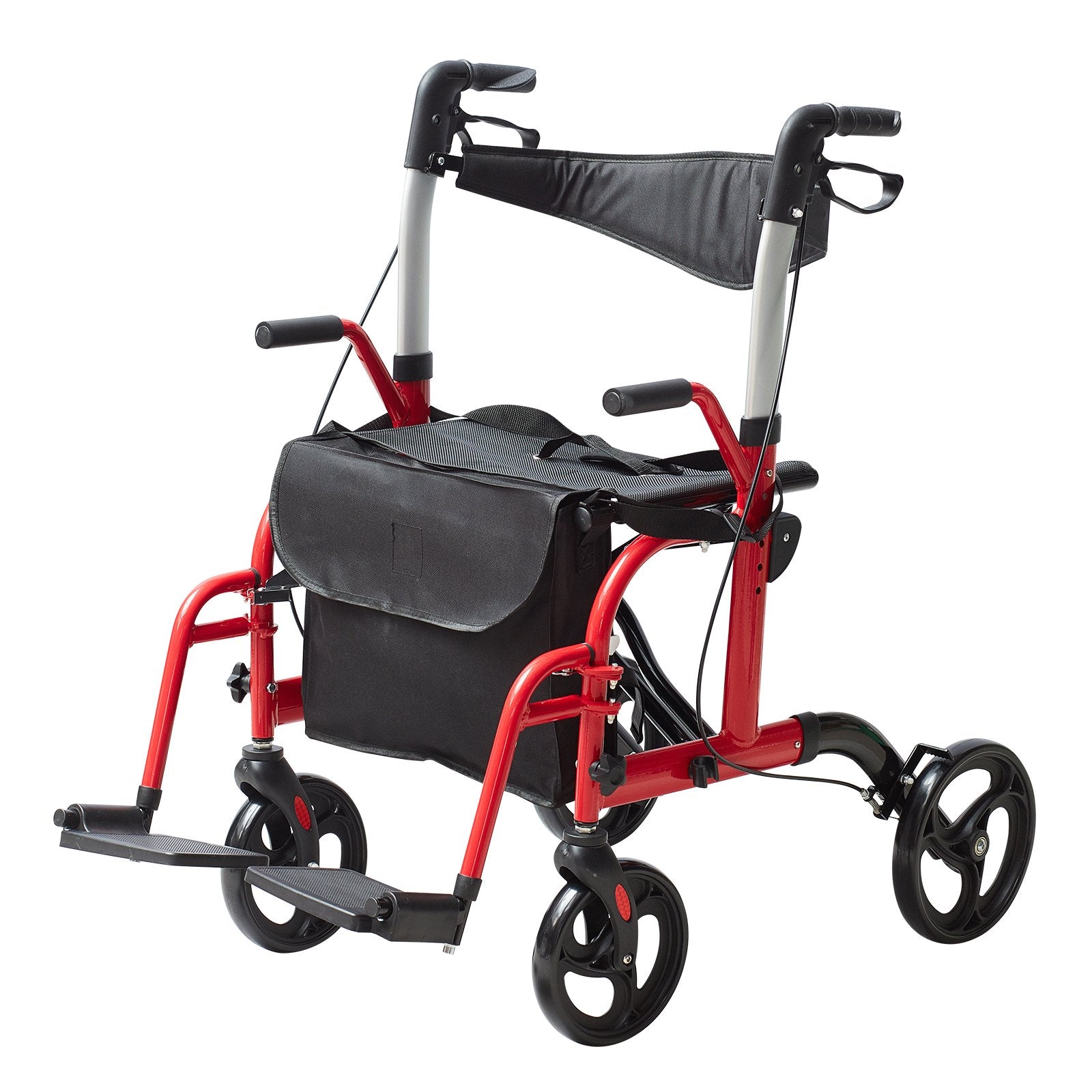 2 in 1 Rollator Walker & Transport Chair for Seniors, Folding Rolling Walker Wheelchair Combo & Footrests, Lightweight Aluminum Mobility Walker with Adjustable Handle, All Terrain Wheels, 136KG