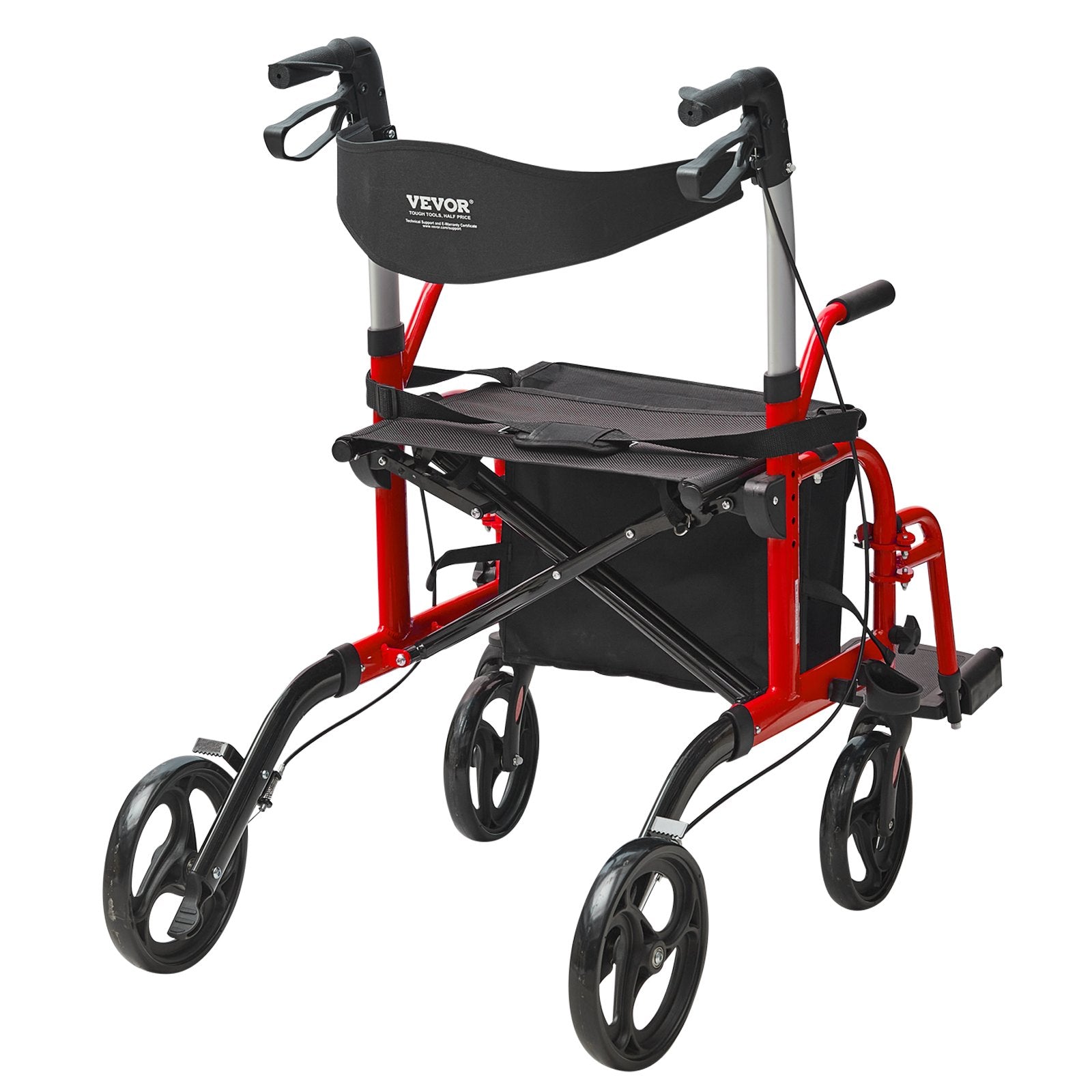 2 in 1 Rollator Walker & Transport Chair for Seniors, Folding Rolling Walker Wheelchair Combo & Footrests, Lightweight Aluminum Mobility Walker with Adjustable Handle, All Terrain Wheels, 136KG