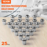 Saw Accessories: VEVOR 25 pcs ER32 Collet Set, 1/16''-13/16'', ER32 Spring Collet Chuck Set, 0.0006"/15 μm TIR Lathe Chuck Tool with 25 Labeled Storage Boxes, for CNC Engraving Machine Milling Lathe Tool Drill Press