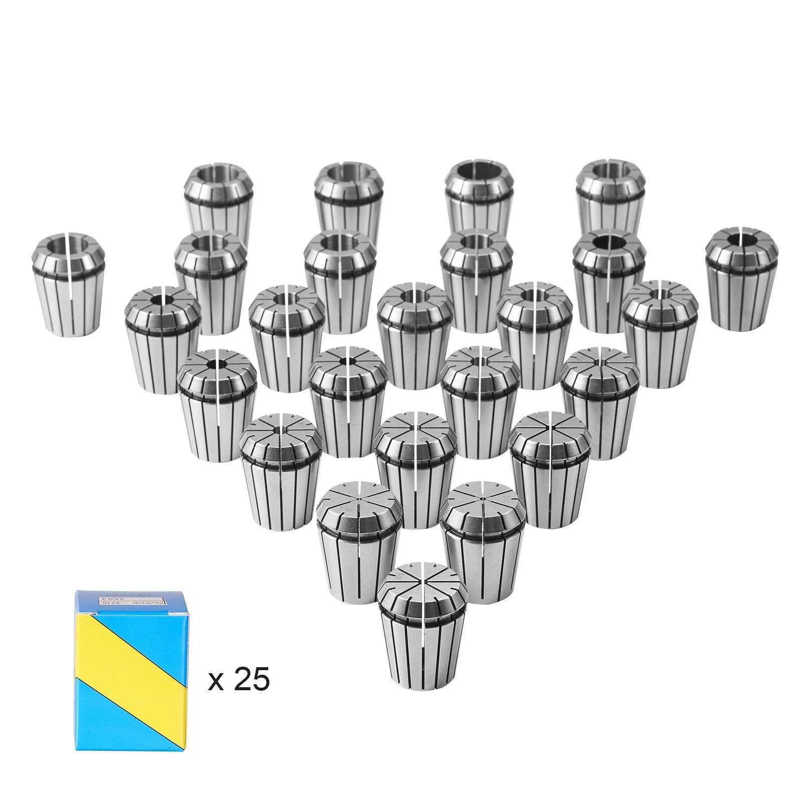Saw Accessories: VEVOR 25 pcs ER32 Collet Set, 1/16''-13/16'', ER32 Spring Collet Chuck Set, 0.0006"/15 μm TIR Lathe Chuck Tool with 25 Labeled Storage Boxes, for CNC Engraving Machine Milling Lathe Tool Drill Press
