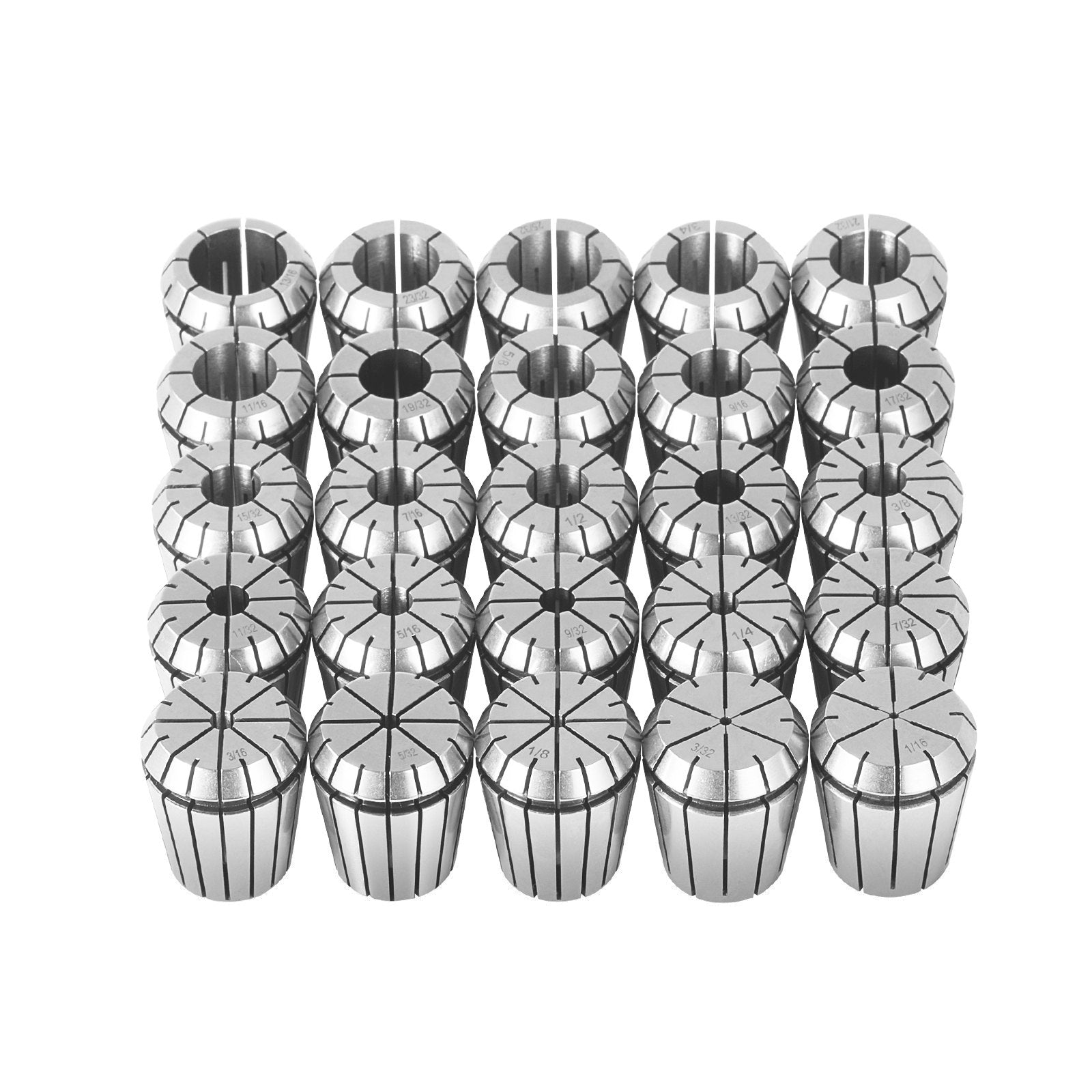 Saw Accessories: VEVOR 25 pcs ER32 Collet Set, 1/16''-13/16'', ER32 Spring Collet Chuck Set, 0.0006"/15 μm TIR Lathe Chuck Tool with 25 Labeled Storage Boxes, for CNC Engraving Machine Milling Lathe Tool Drill Press