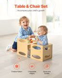 Kid's Desks: VEVOR Montessori Weaning Table and Chair Set, Wooden Toddler Table and Chair Set for Aged 1-5, Adjustable Height Kids Montessori Chair and Activity Table, Ideal for Reading, Eating, Playing - Natural