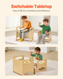 Kid's Desks: VEVOR Montessori Weaning Table and Chair Set, Wooden Toddler Table and Chair Set for Aged 1-5, Adjustable Height Kids Montessori Chair and Activity Table, Ideal for Reading, Eating, Playing - Natural