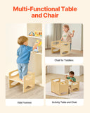 Kid's Desks: VEVOR Montessori Weaning Table and Chair Set, Wooden Toddler Table and Chair Set for Aged 1-5, Adjustable Height Kids Montessori Chair and Activity Table, Ideal for Reading, Eating, Playing - Natural