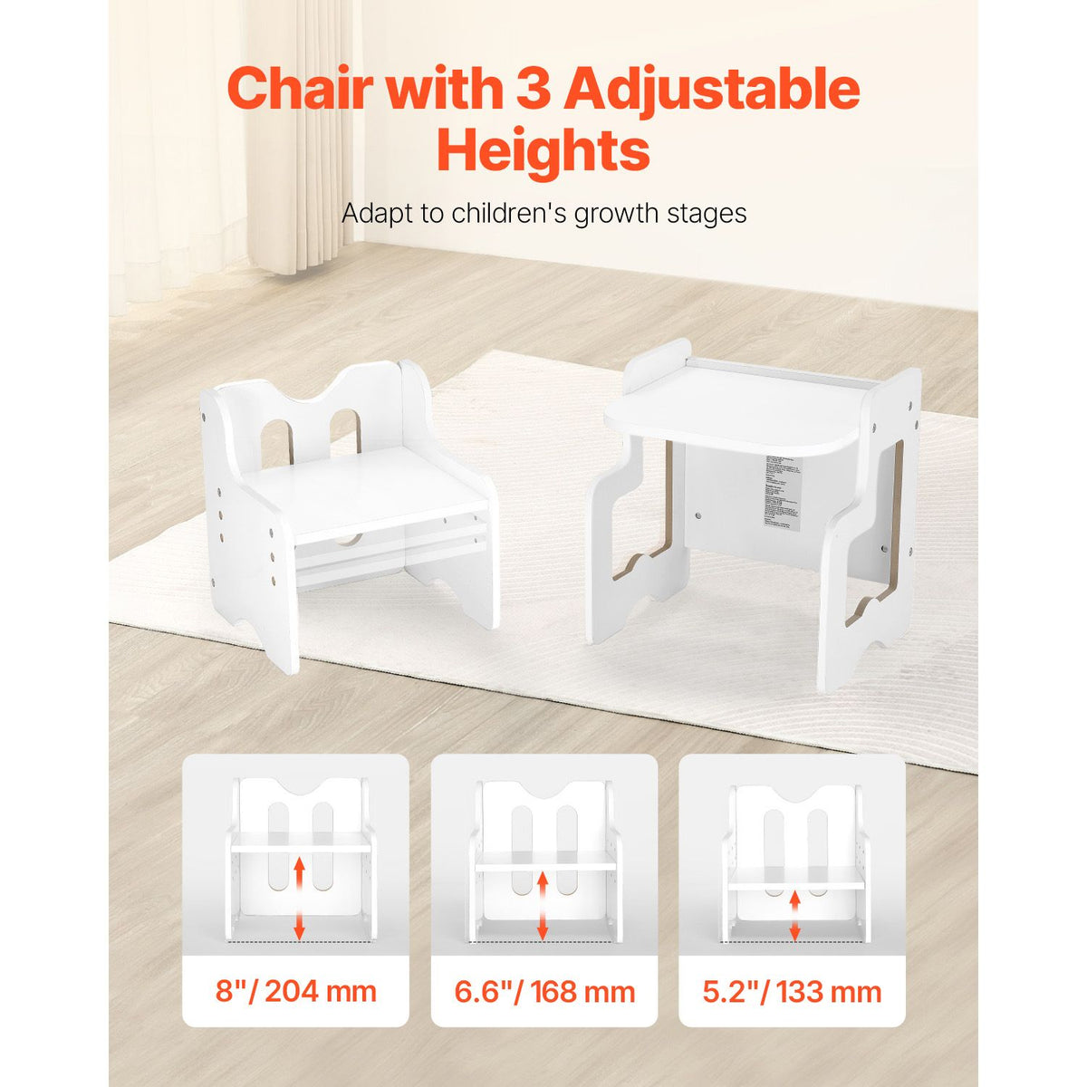 Montessori Weaning Table and Chair Set, 3 In 1 Wooden Toddler Table and Chairs with Chalkboard, Adjustable Height Montessori Table for Ages 1-5, Ideal for Drawing, Reading, Eating - White