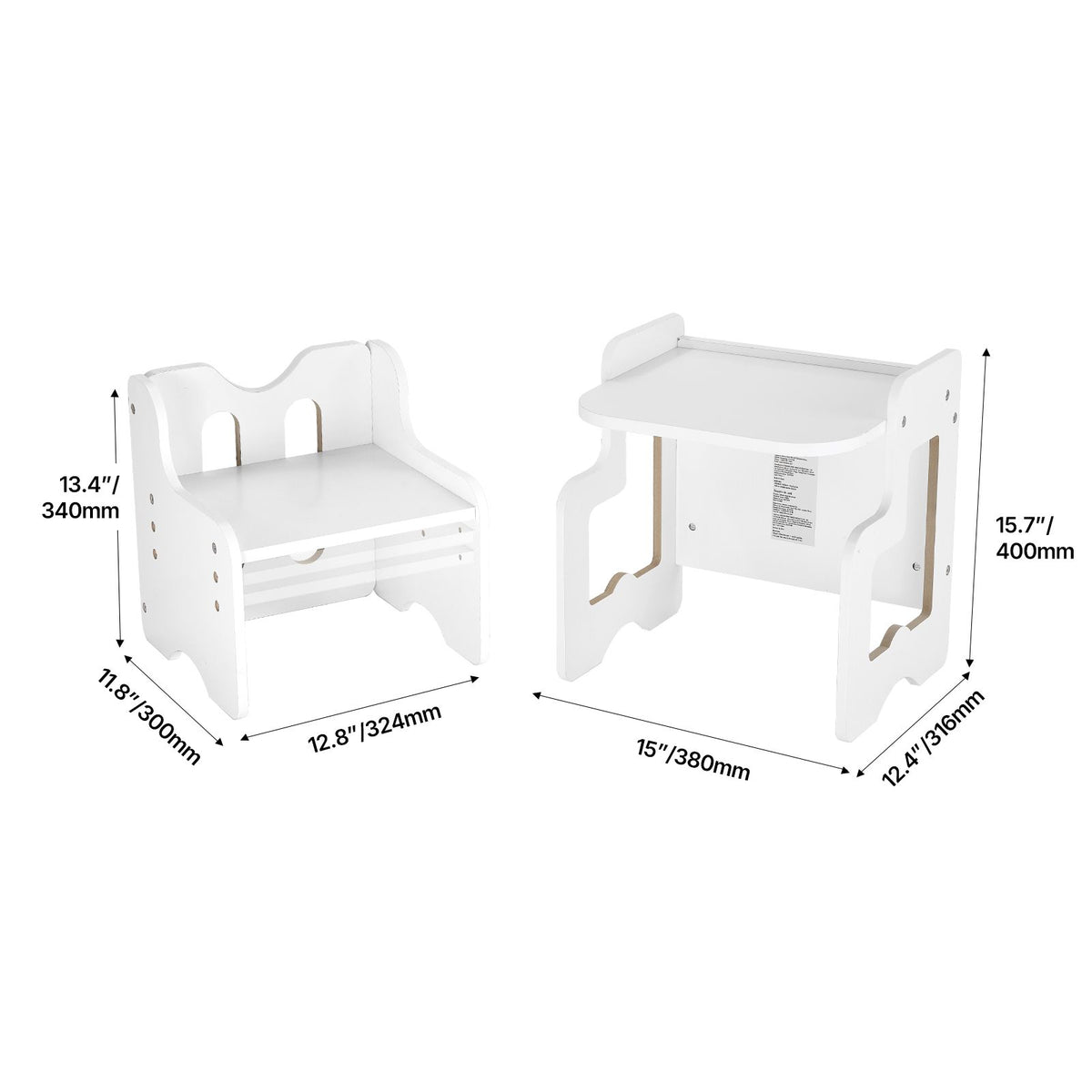 Montessori Weaning Table and Chair Set, 3 In 1 Wooden Toddler Table and Chairs with Chalkboard, Adjustable Height Montessori Table for Ages 1-5, Ideal for Drawing, Reading, Eating - White