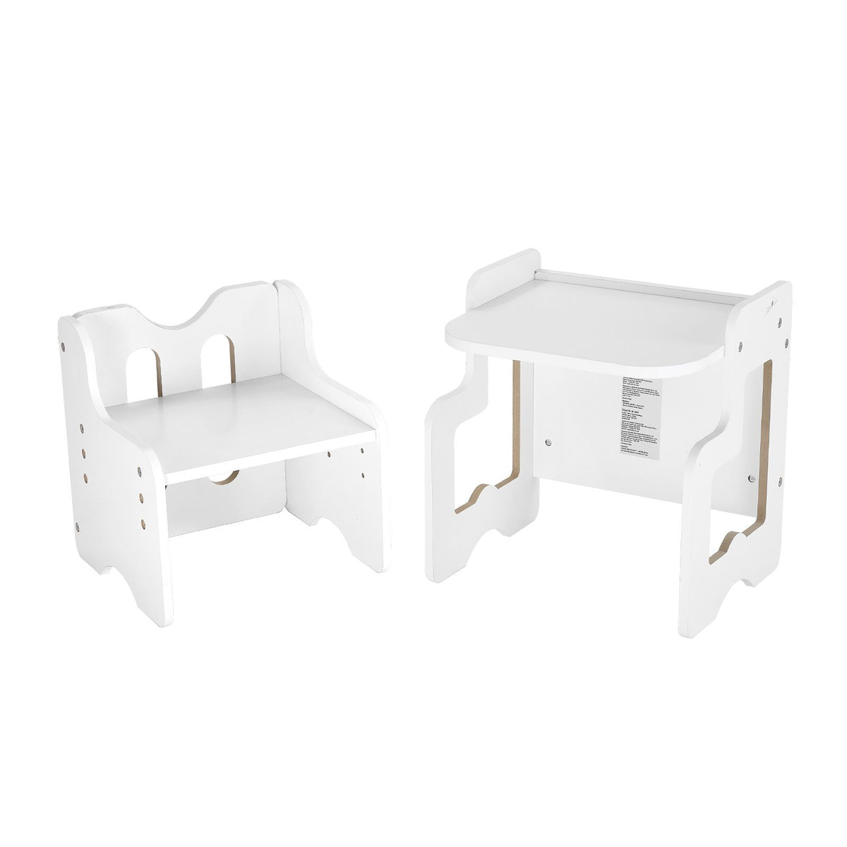 Montessori Weaning Table and Chair Set, 3 In 1 Wooden Toddler Table and Chairs with Chalkboard, Adjustable Height Montessori Table for Ages 1-5, Ideal for Drawing, Reading, Eating - White