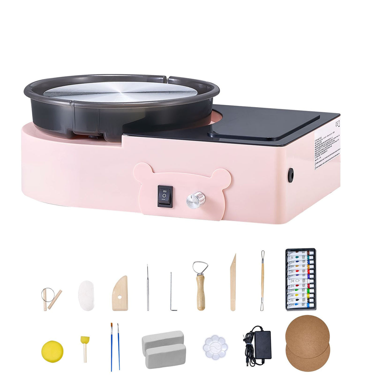 Mini Pottery Wheel, 158 mm Turntable, Forward and Reverse Rotation, Adjustable Speed, Electric Clay Wheel for Kids and Adults, with Clay Shaping Tools, for Home DIY, Pottery Classes, Pink