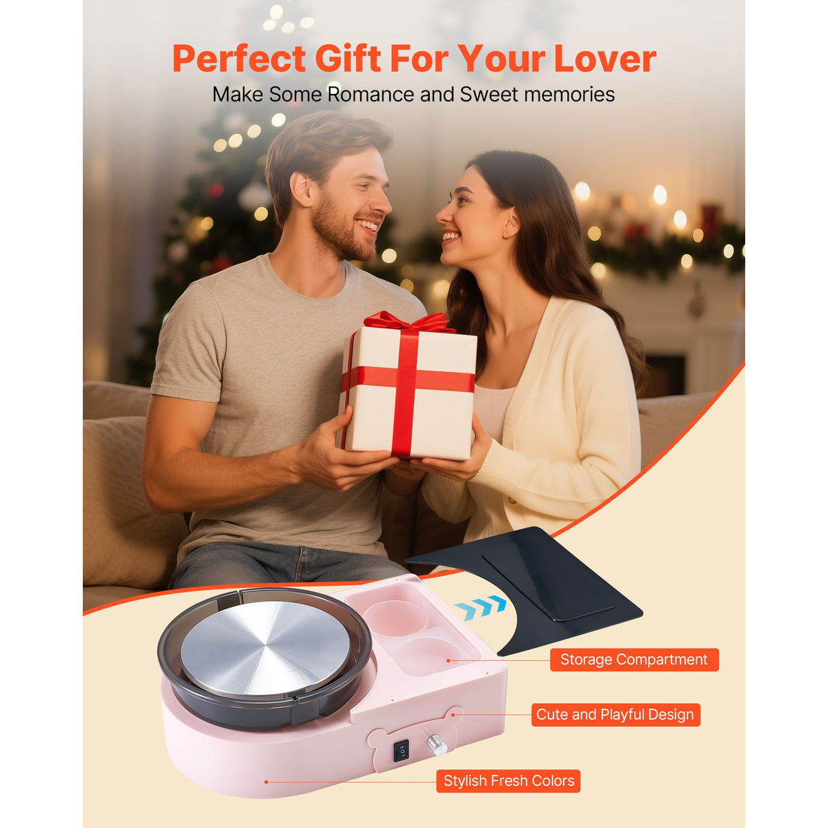 Mini Pottery Wheel, 158 mm Turntable, Forward and Reverse Rotation, Adjustable Speed, Electric Clay Wheel for Kids and Adults, with Clay Shaping Tools, for Home DIY, Pottery Classes, Pink