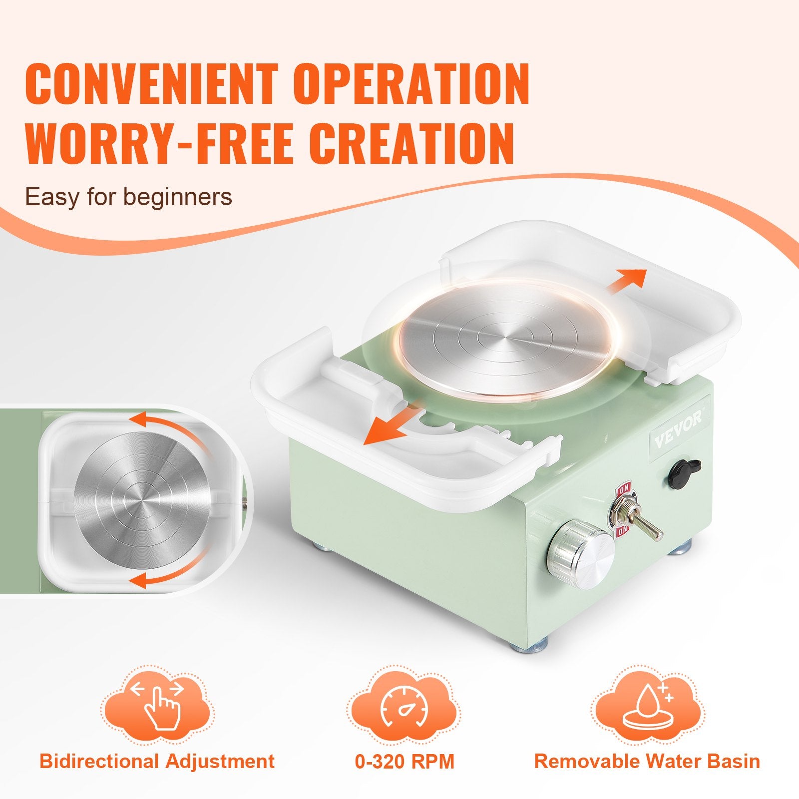 Drums: VEVOR Mini Pottery Wheel, 0-320RPM Adjustable Speed Detachable Basin Forming Machine, 2.56in/3.94in 2 Turntables Electric Ceramic Wheel Machine, 18pcs Accessories, for Art Craft Work Home DIY, Green