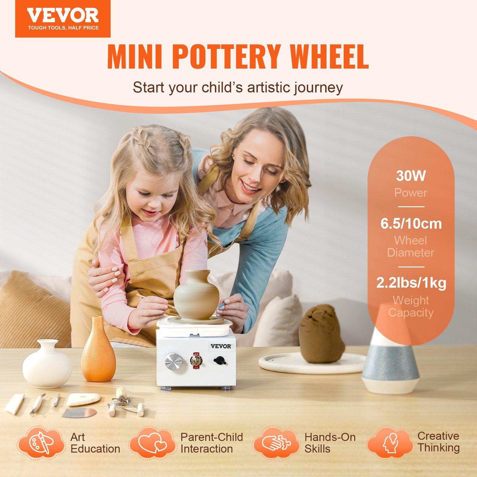 Automotive Decor: VEVOR Mini Pottery Wheel Electric Ceramic Wheel Machine 0-320RPM Speed White