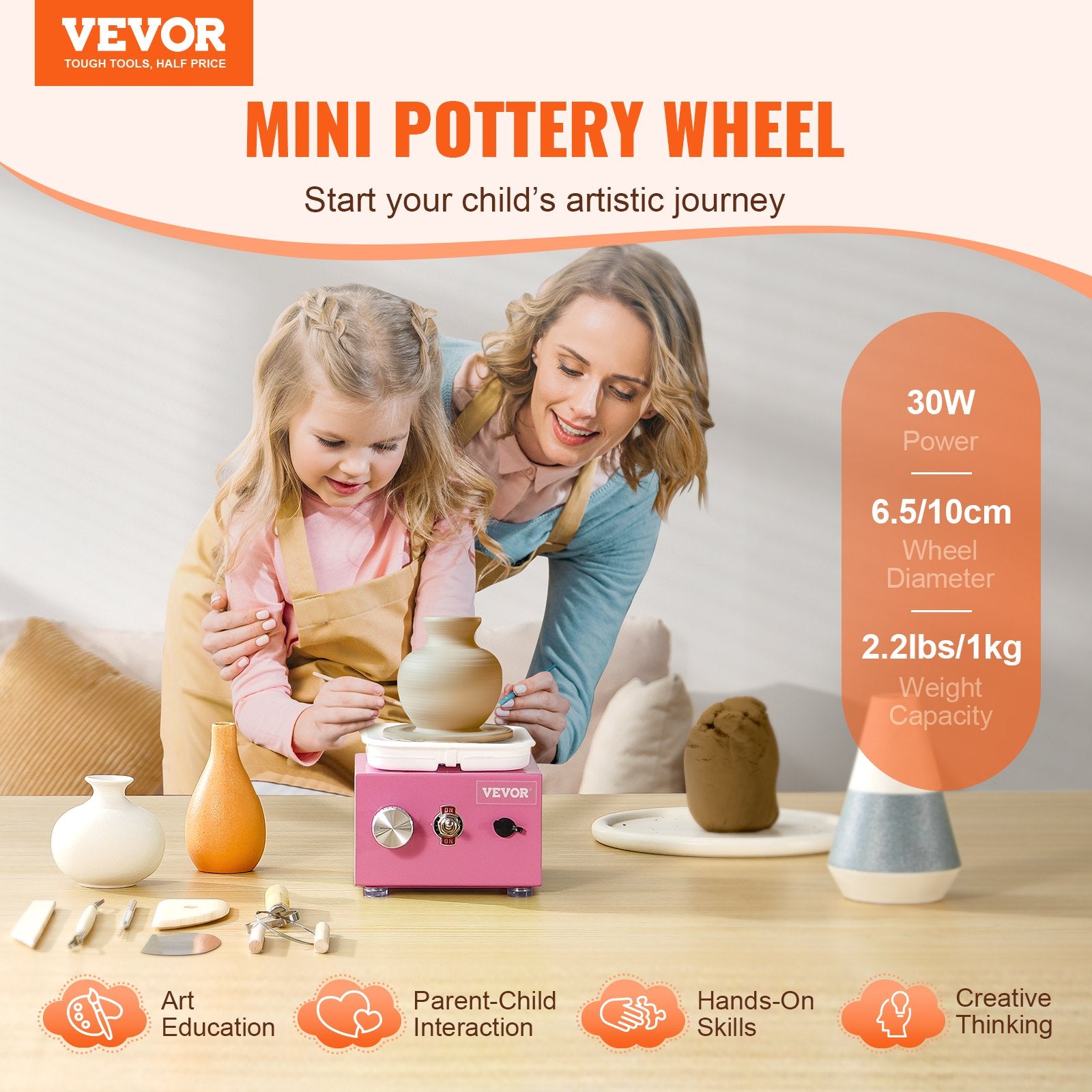 Garden Ornaments: VEVOR Mini Pottery Wheel Electric Ceramic Wheel Machine 0-320RPM Speed Pink
