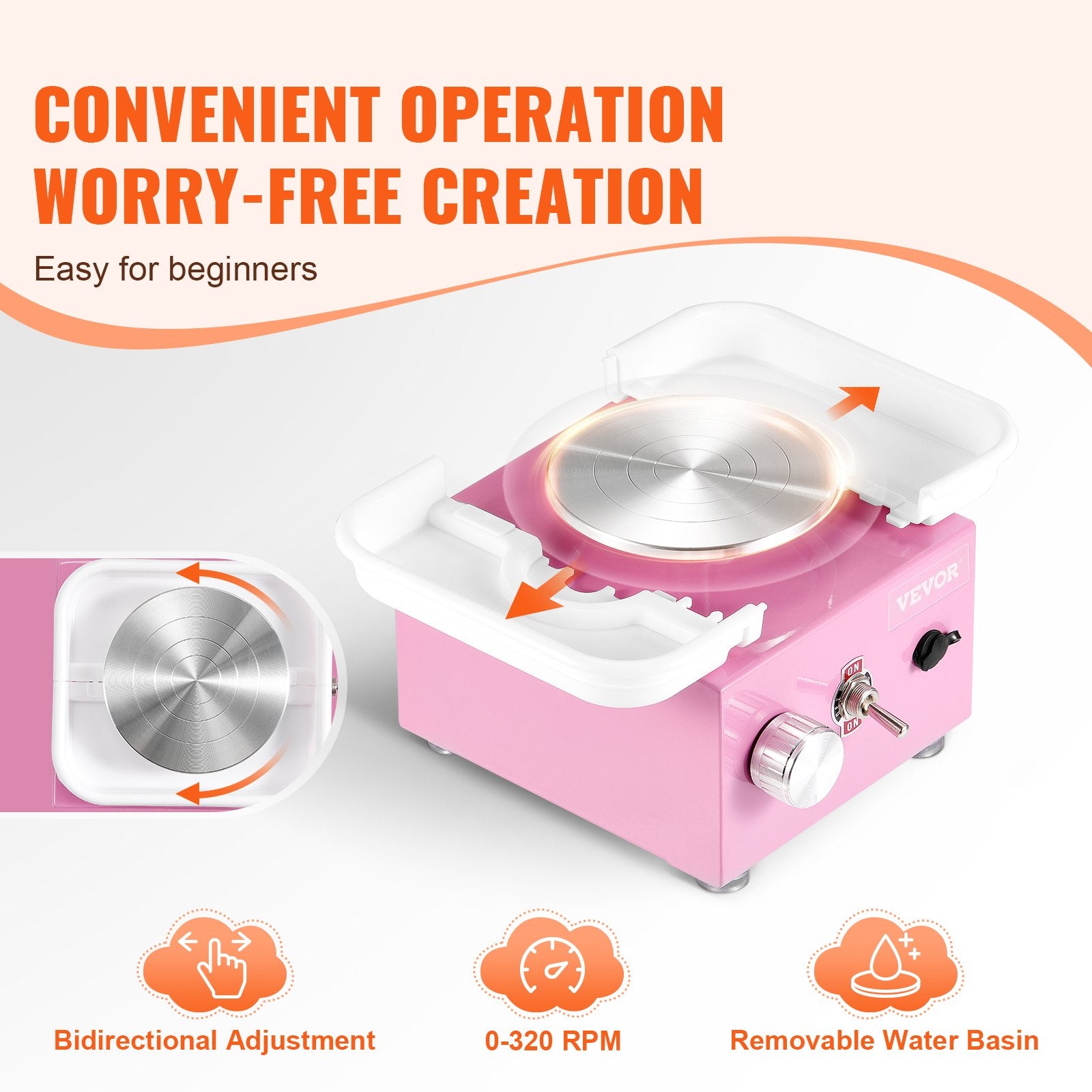 Garden Ornaments: VEVOR Mini Pottery Wheel Electric Ceramic Wheel Machine 0-320RPM Speed Pink