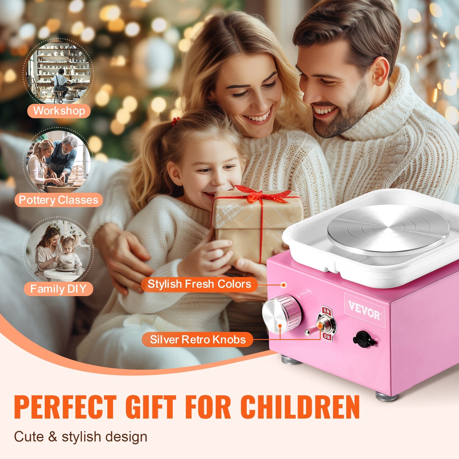Garden Ornaments: VEVOR Mini Pottery Wheel Electric Ceramic Wheel Machine 0-320RPM Speed Pink