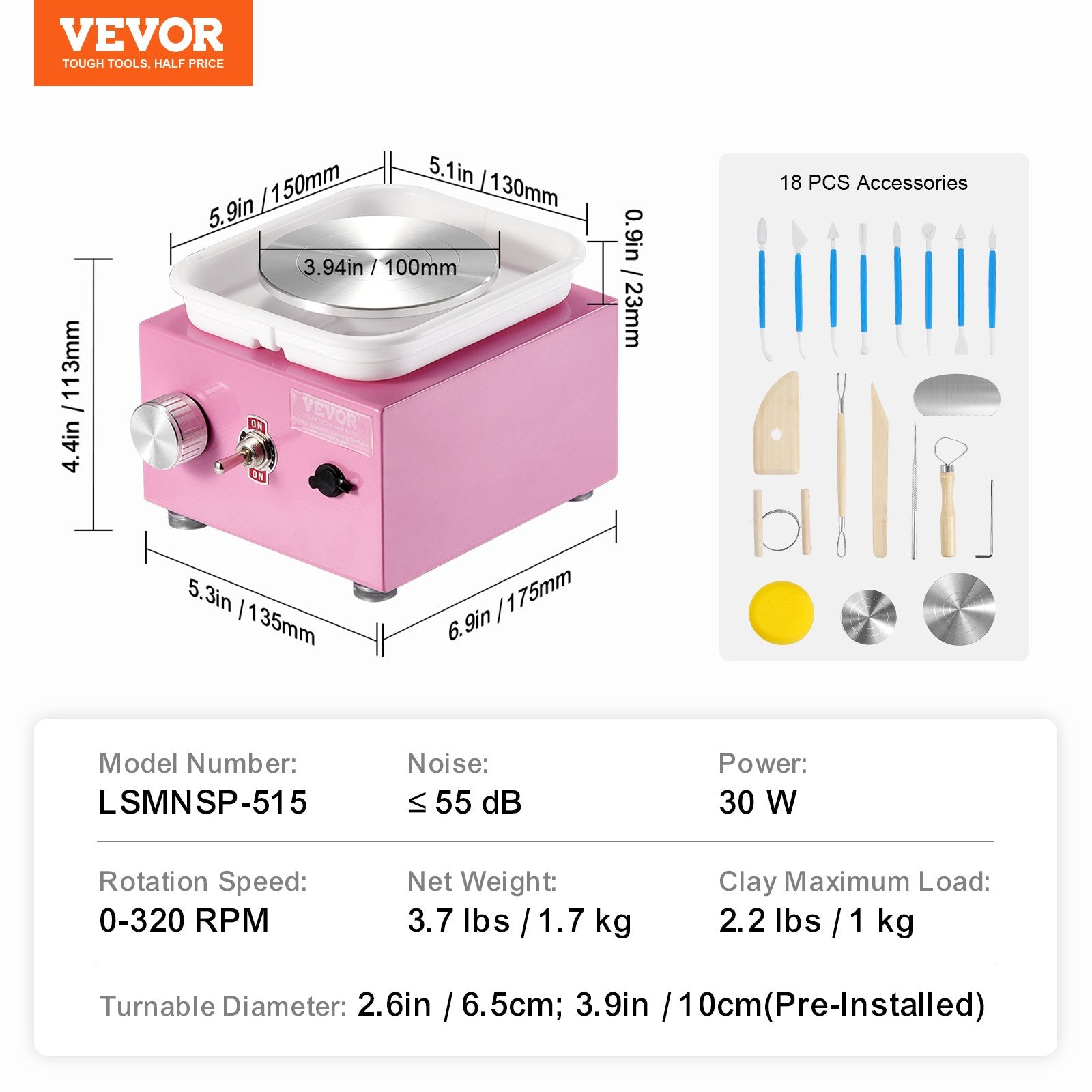 Garden Ornaments: VEVOR Mini Pottery Wheel Electric Ceramic Wheel Machine 0-320RPM Speed Pink
