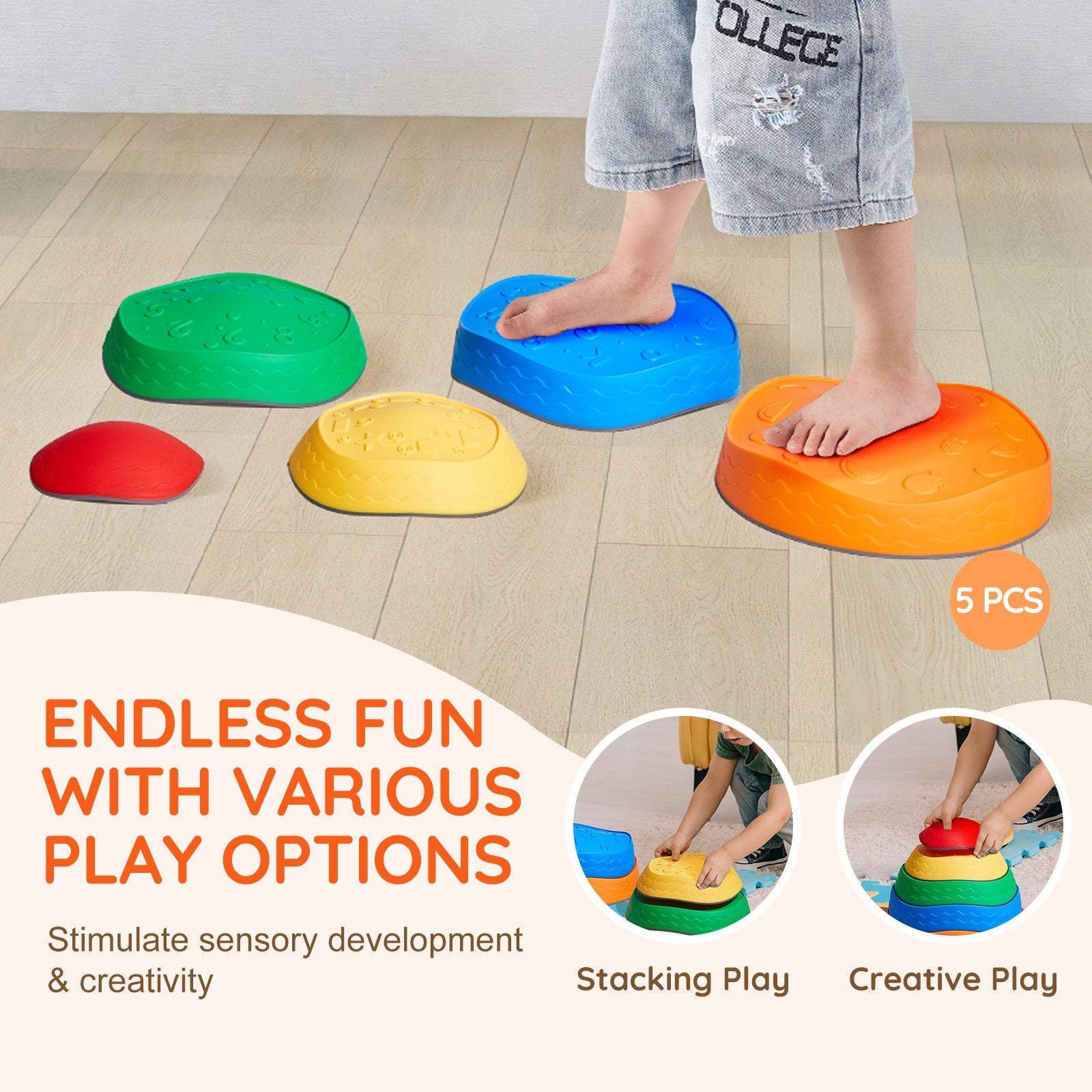Outdoor Play Equipment: VEVOR Kids Balance Stepping Stones Sensory Obstacle Course 5 PCS Outdoor Indoor