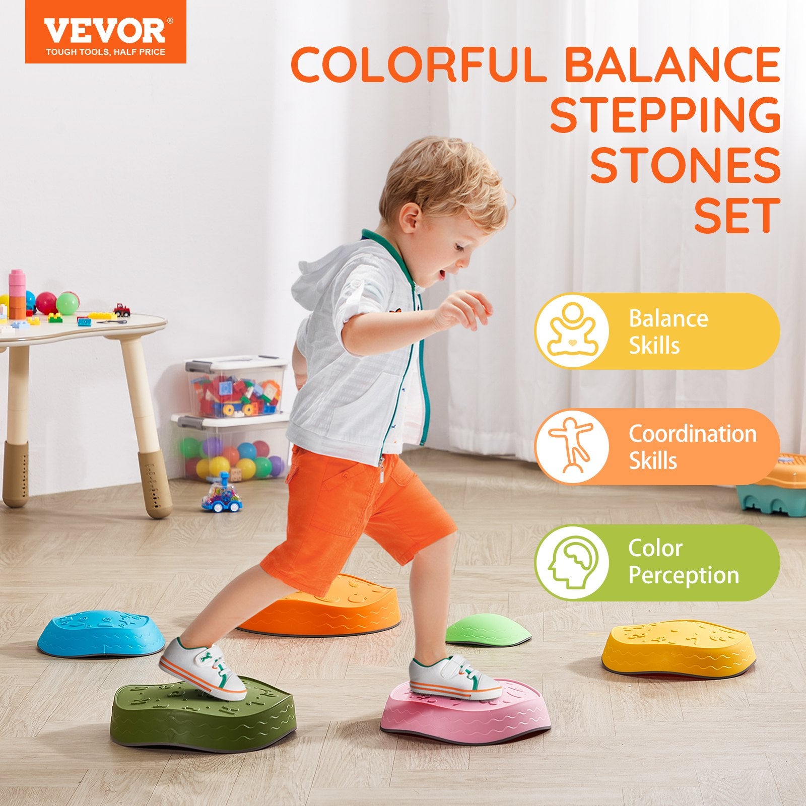 Outdoor Play Equipment: VEVOR Kids Balance Stepping Stones Sensory Obstacle Course 6 PCS Outdoor Indoor