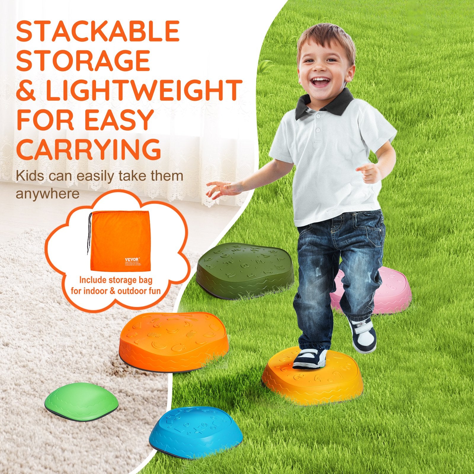 Outdoor Play Equipment: VEVOR Kids Balance Stepping Stones Sensory Obstacle Course 6 PCS Outdoor Indoor