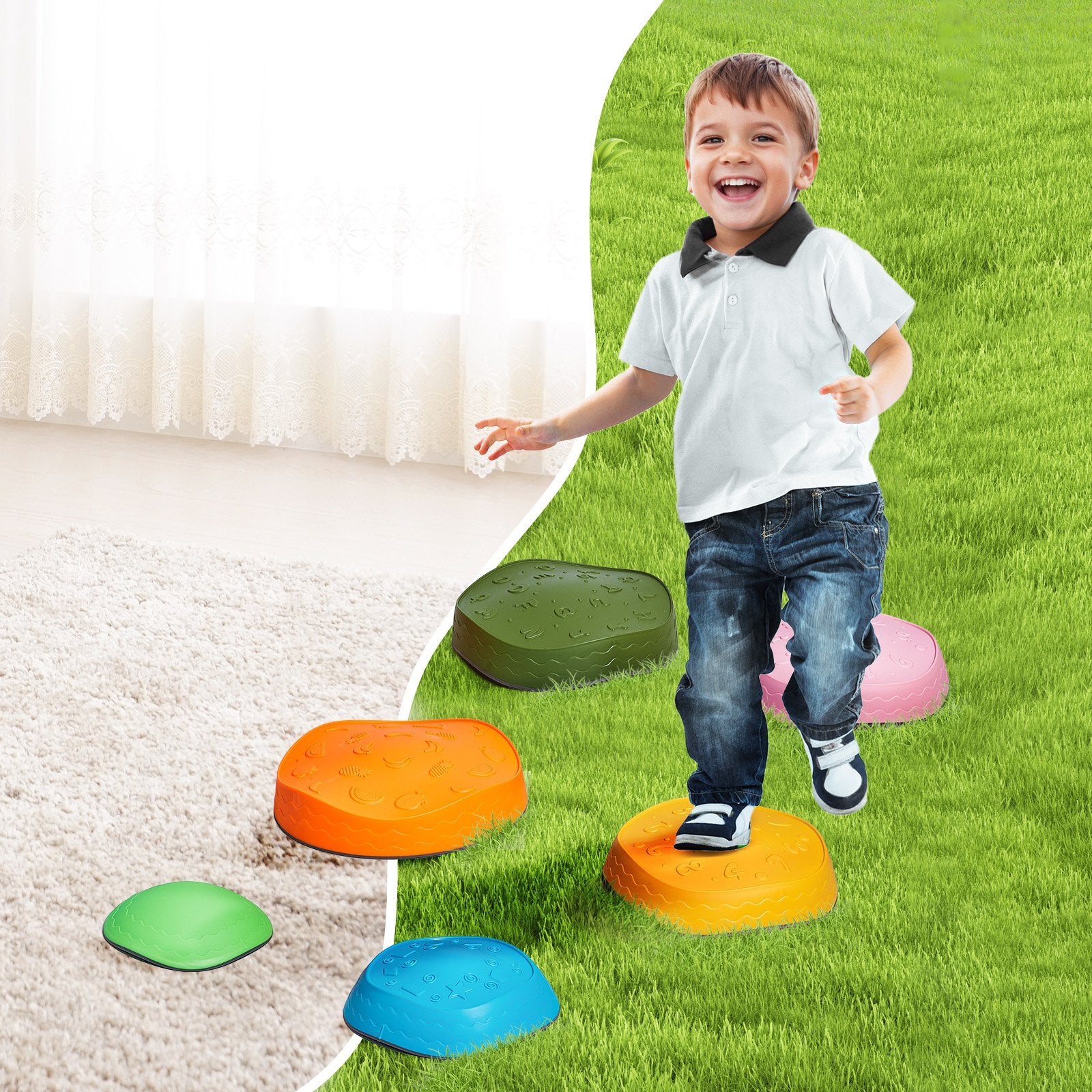 Outdoor Play Equipment: VEVOR Kids Balance Stepping Stones Sensory Obstacle Course 6 PCS Outdoor Indoor
