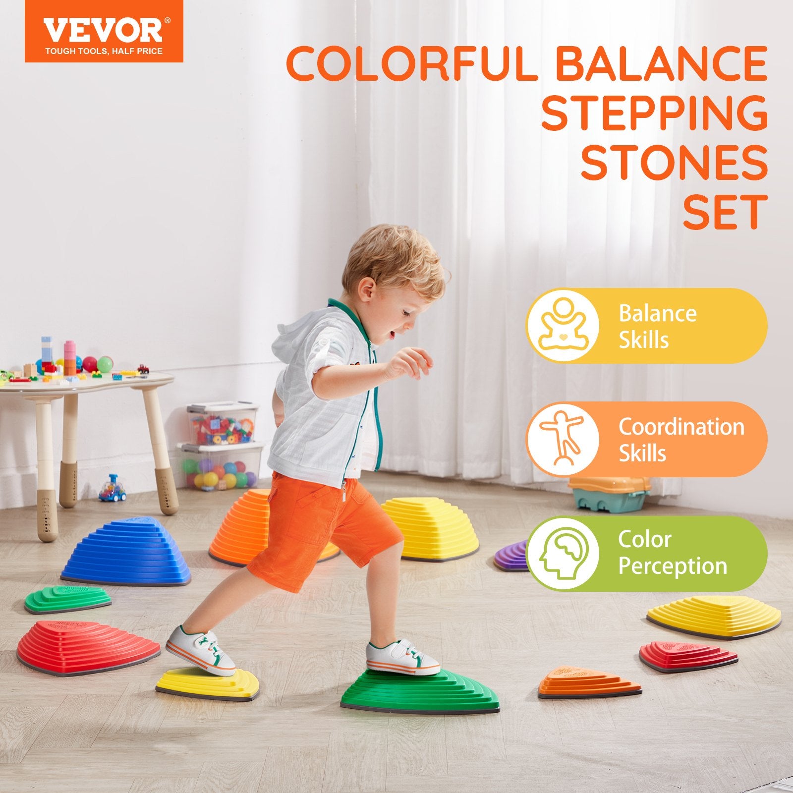 Outdoor Play Equipment: VEVOR Kids Balance Stepping Stones Sensory Obstacle Course 12 PCS Outdoor Indoor