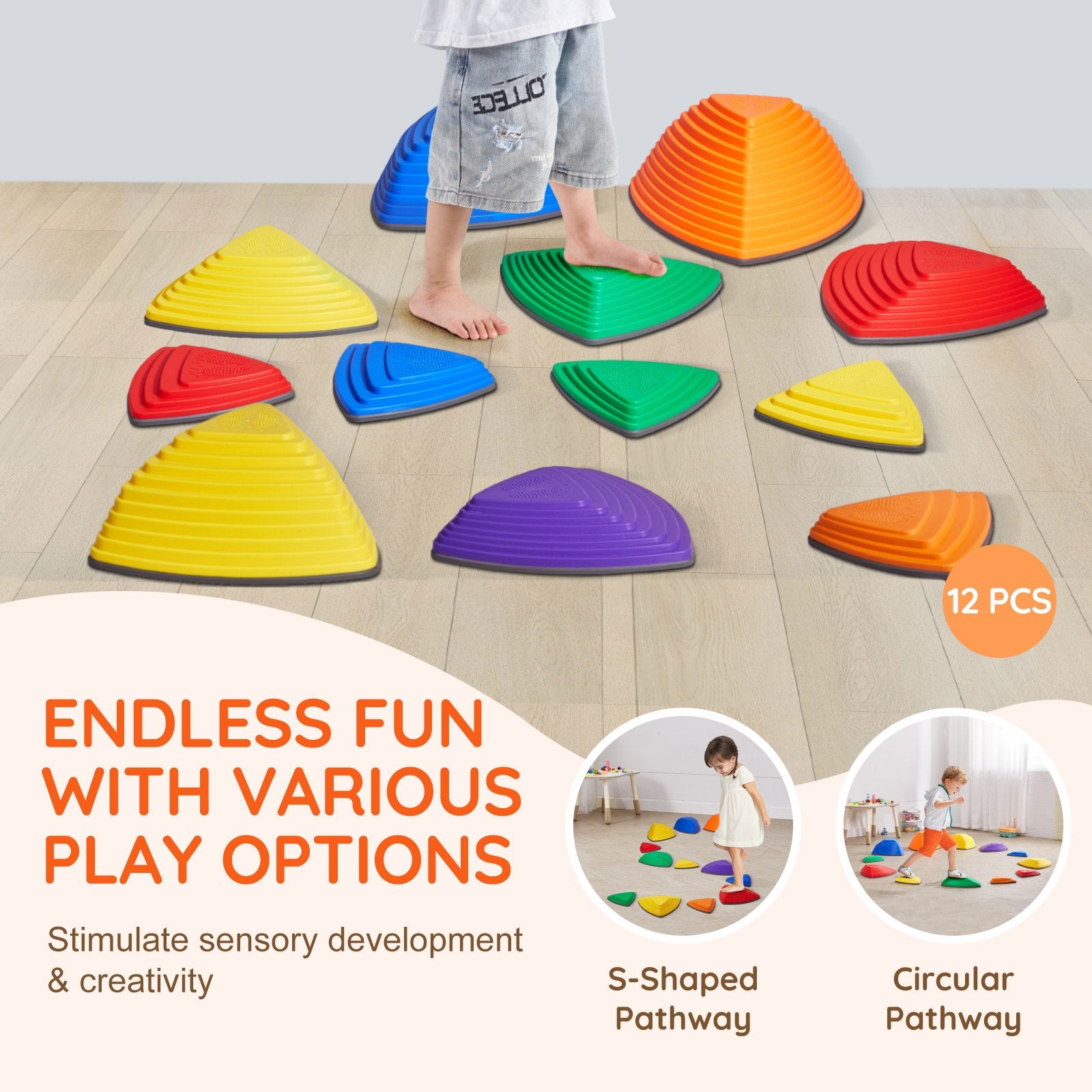 Outdoor Play Equipment: VEVOR Kids Balance Stepping Stones Sensory Obstacle Course 12 PCS Outdoor Indoor