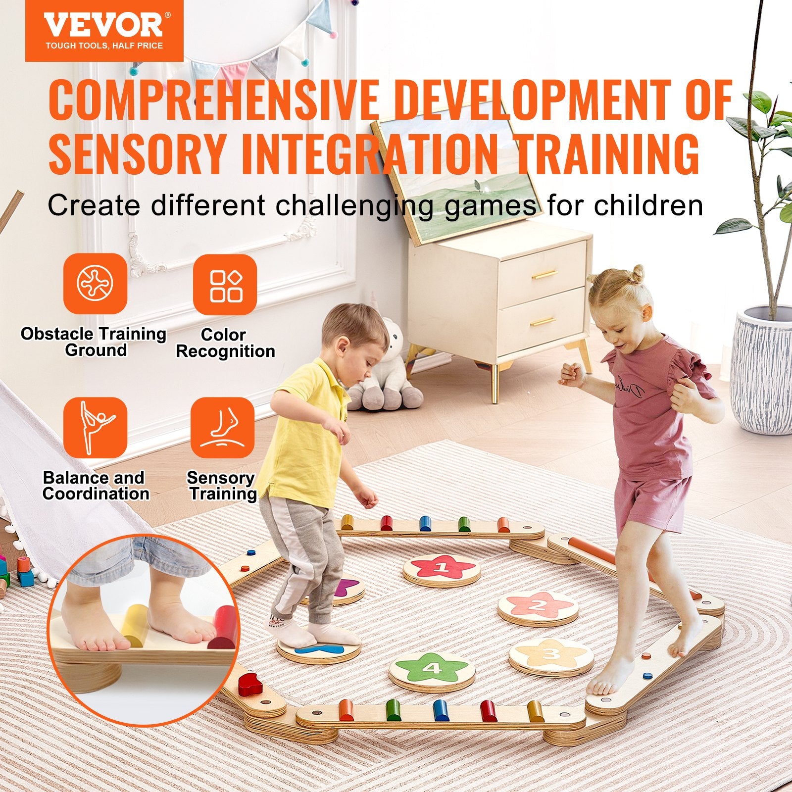 Gymnastics: VEVOR Kids Balance Beam Stepping Stones Gym Obstacle Children Balance Board 6PCS