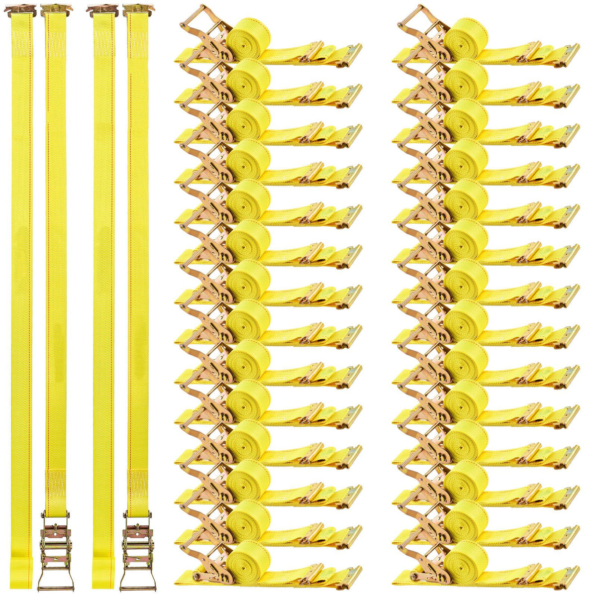Ratchet Straps, 50.8 mm x 4.6 m, 30 Pack E-Track Tie Down Straps, 1995 kg Break Strength & 662 kg Rated Load, Tie Down Ratcheting for Moving, Trailers, Motorcycles, Kayaks, Car Roof, Yellow